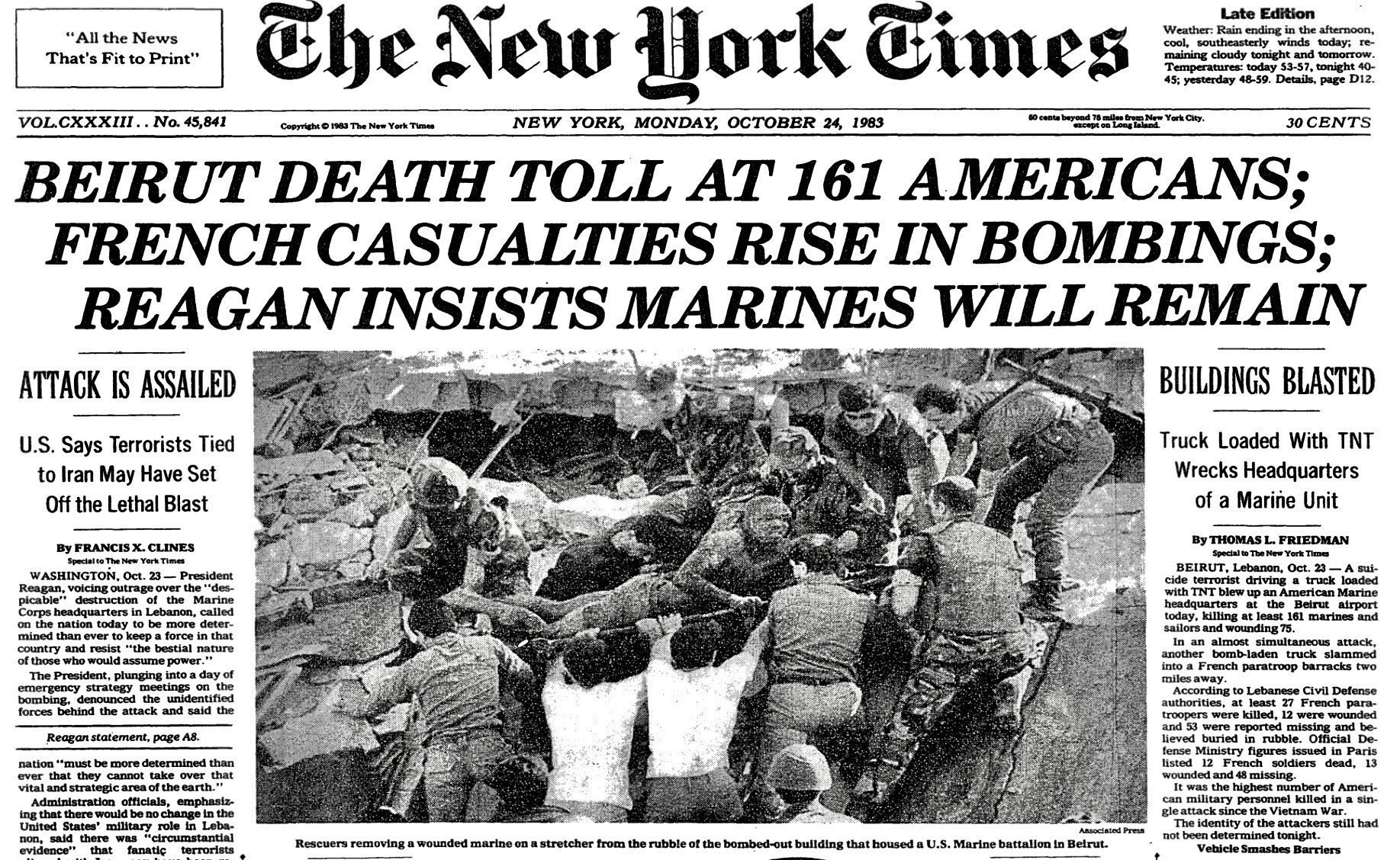 Tragic Day in History: Beirut Barracks Bombing Claims 241 U.S. Lives