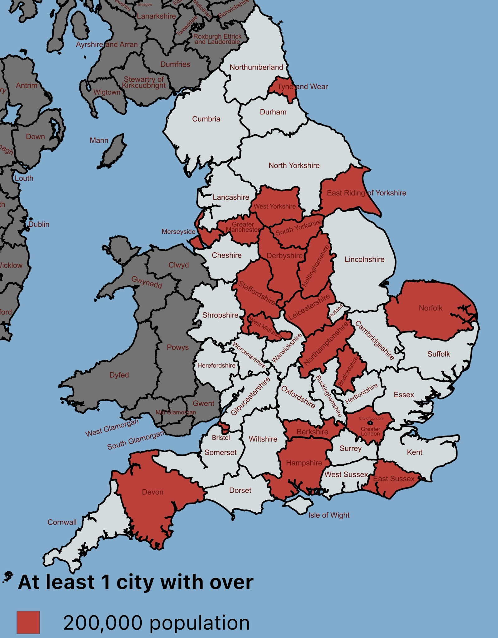 Exploring English Counties with Cities Over 200,000 Residents