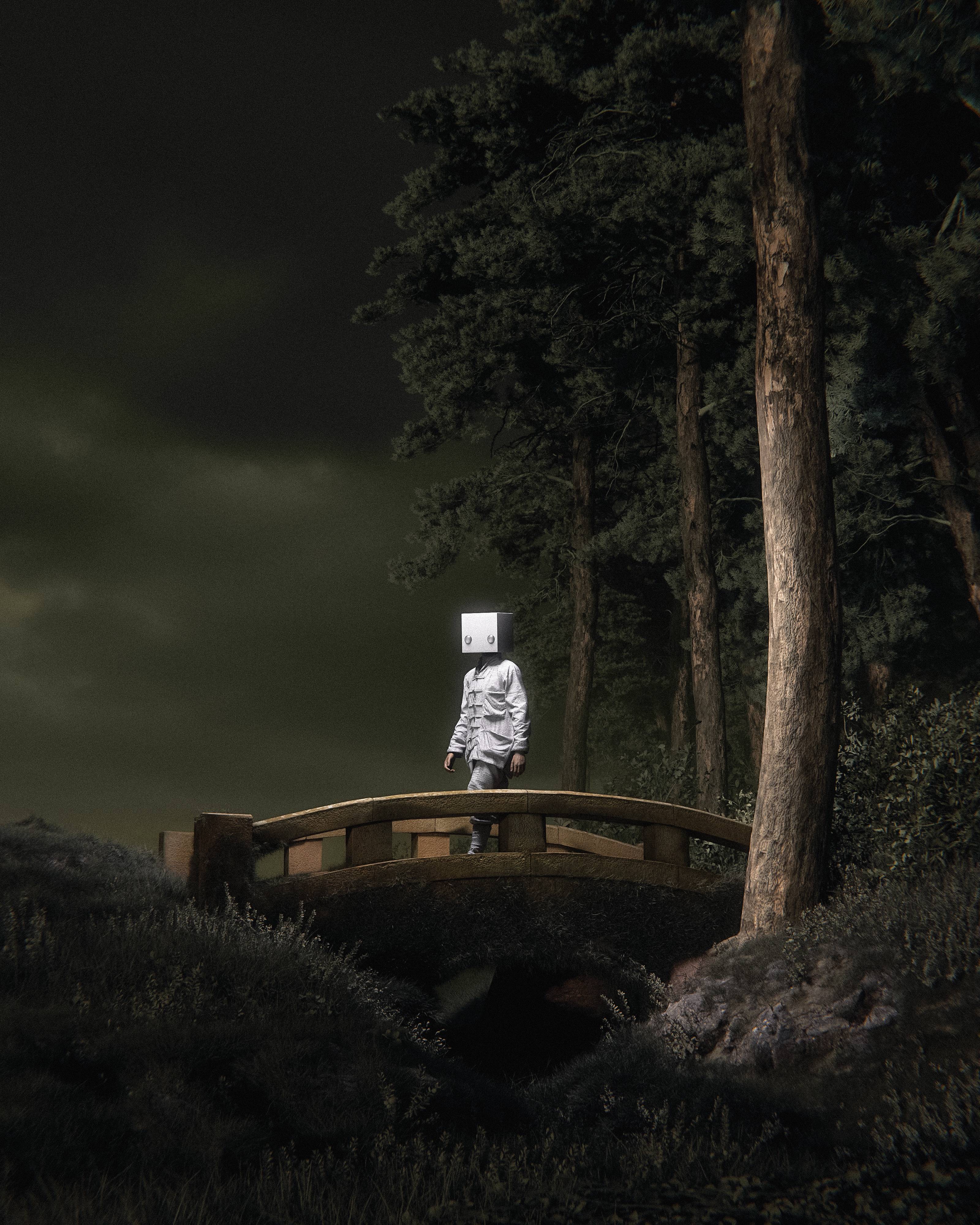 He crosses the bridge, captured by huleeb