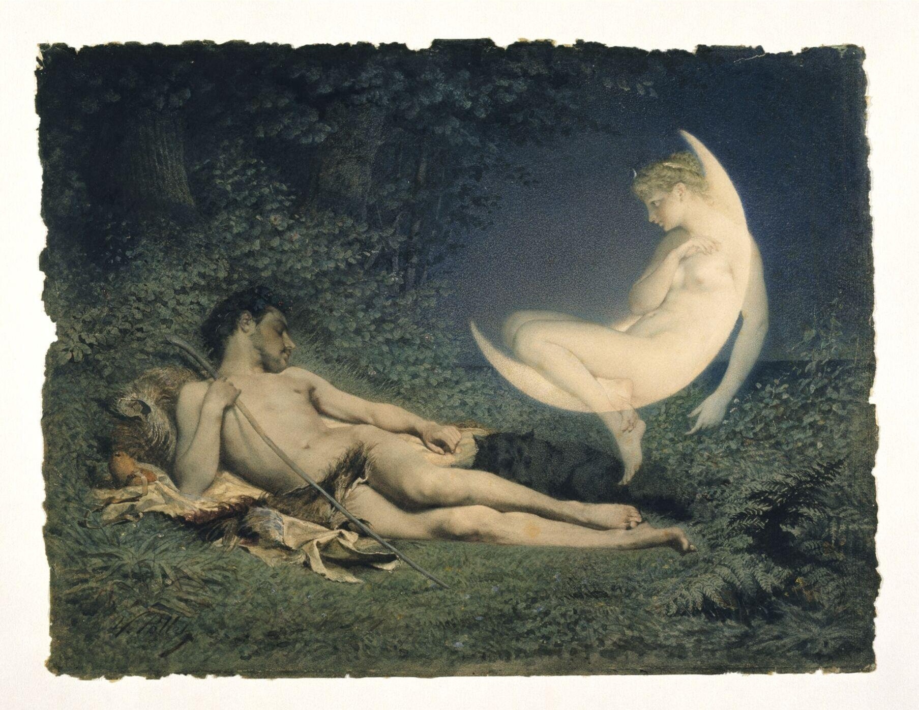 Selene and Endymion: A Beautiful Piece by Victor Florence Pollett, Circa 1850-1860