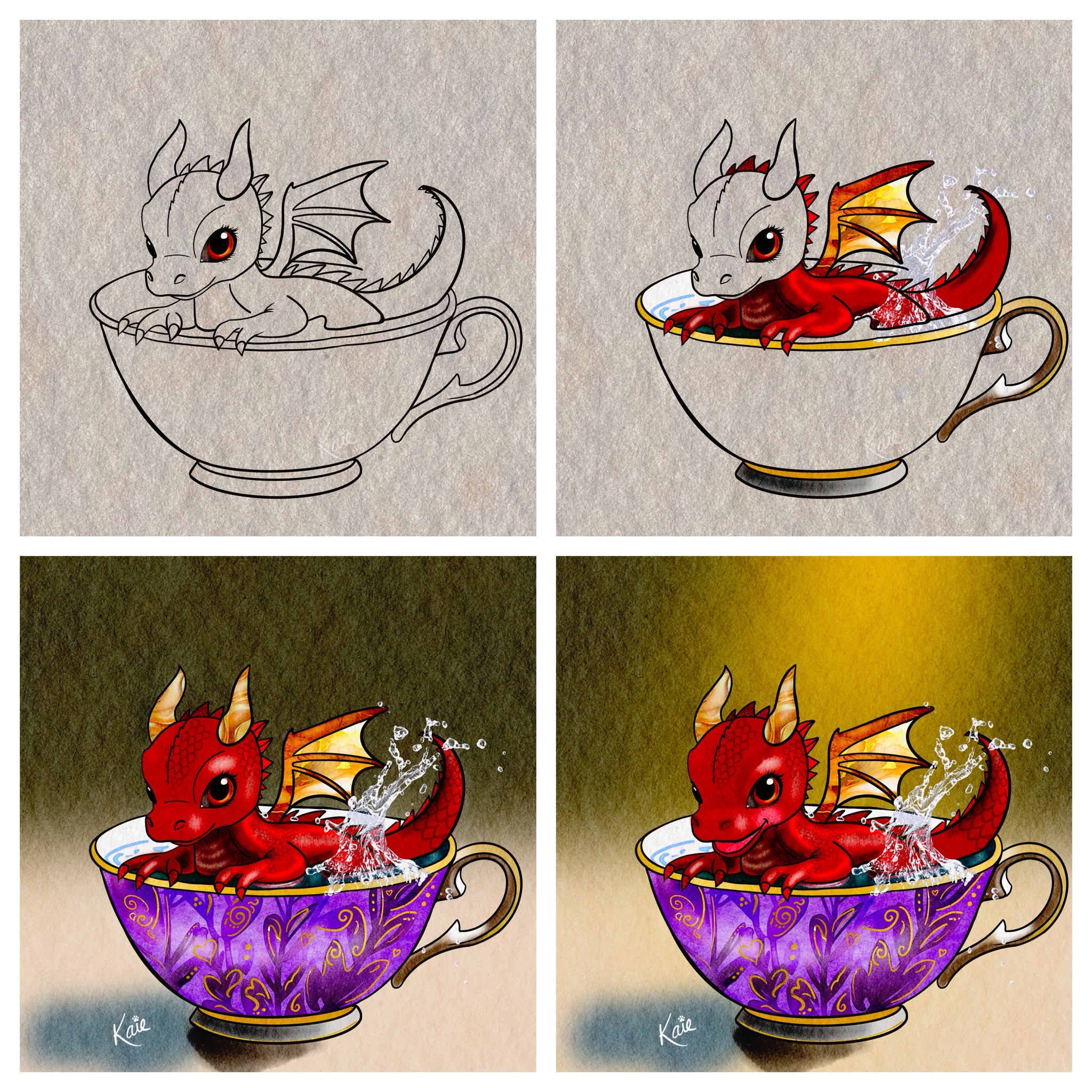 More Artistic Creations: Tempest the Dragon in a Teacup (OC)