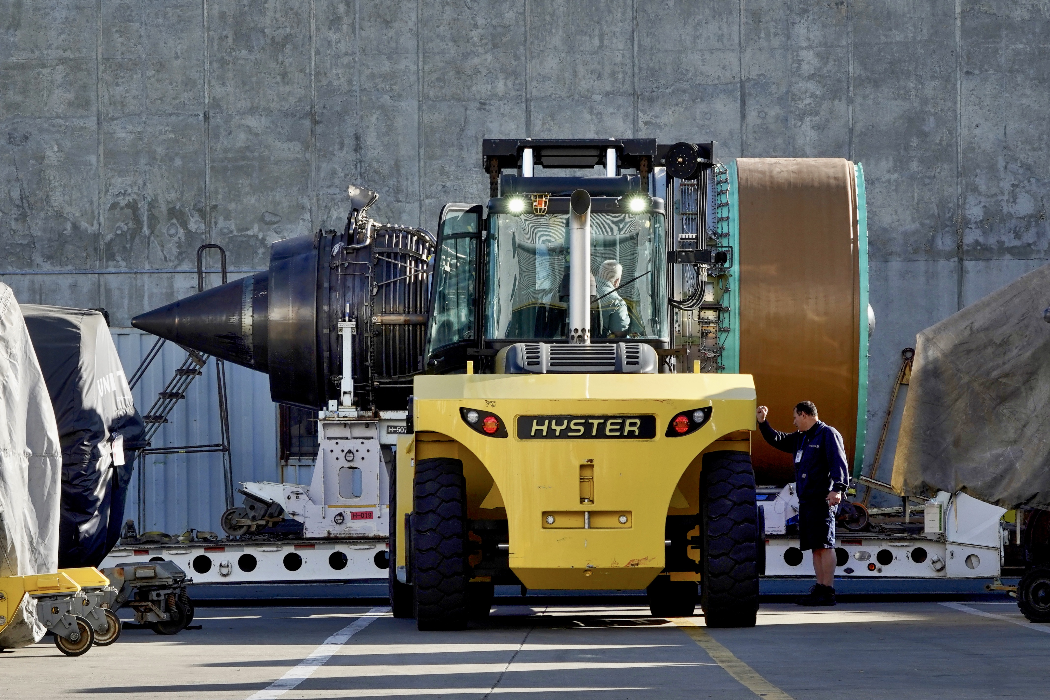 A Forklift at San Francisco International Airport with a Pratt & Whitney PW4000 Engine