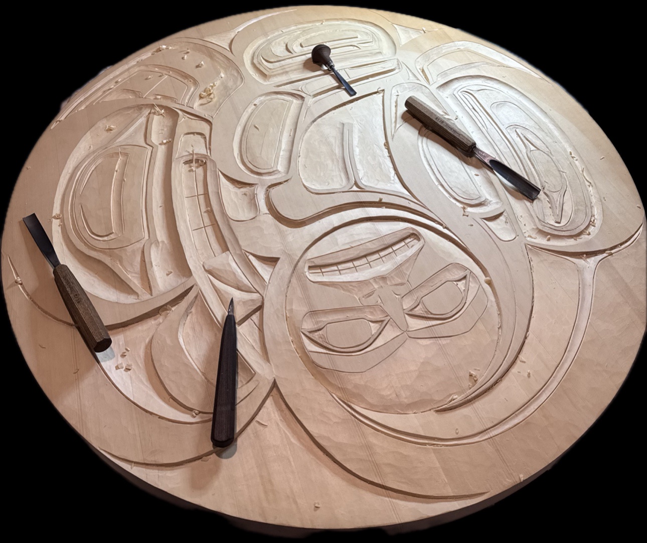 Intricate Wolf Panel Carved from Yellow Cedar!