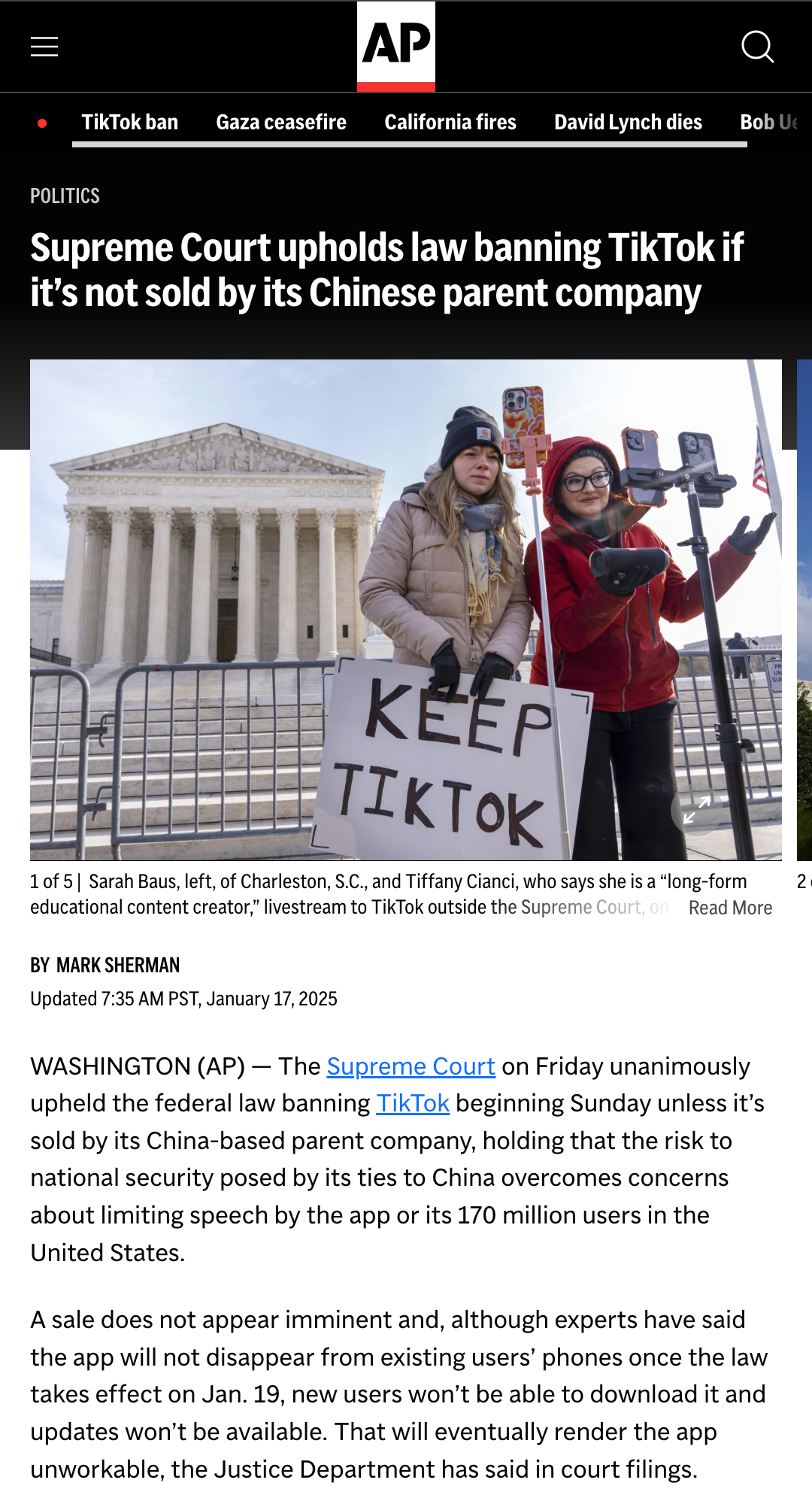 Supreme Court Decision: TikTok Ban Upheld