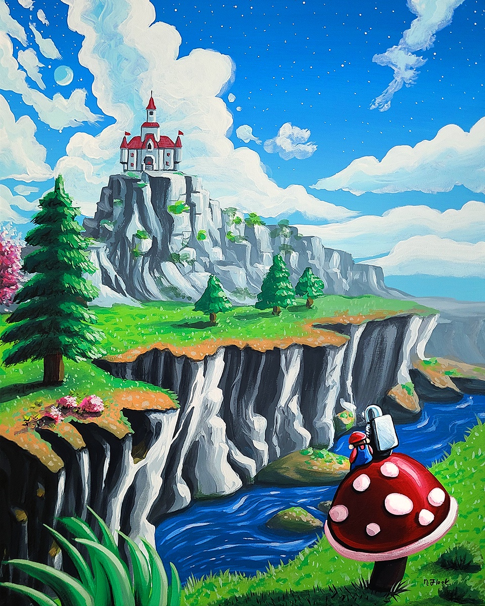 Creating a Dramatic Crossover Acrylic Painting Inspired by Mario 64 and My Astro Character