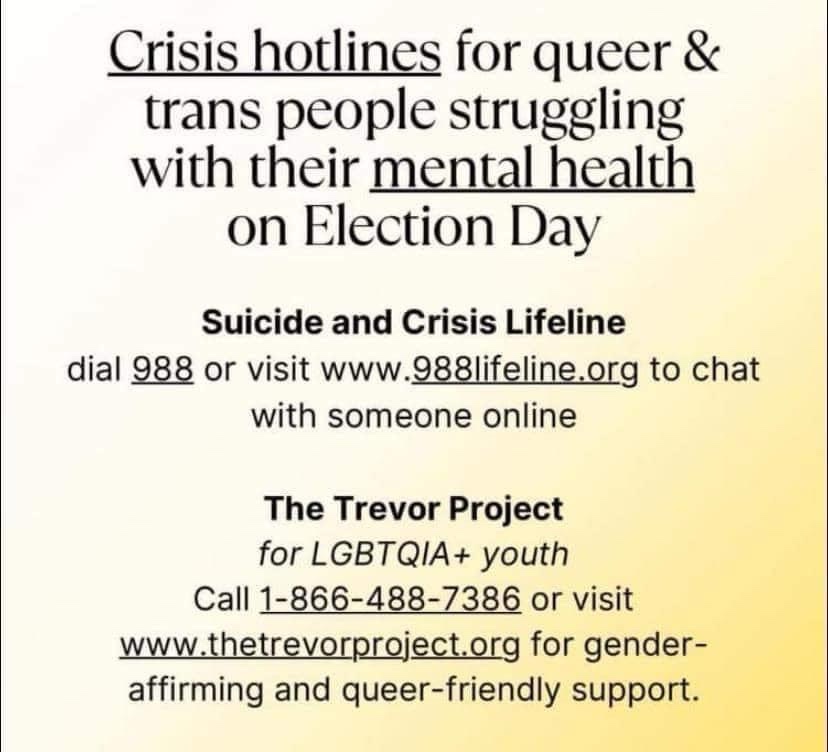 Today has been rough. If you're struggling, here are some resources to help you out.