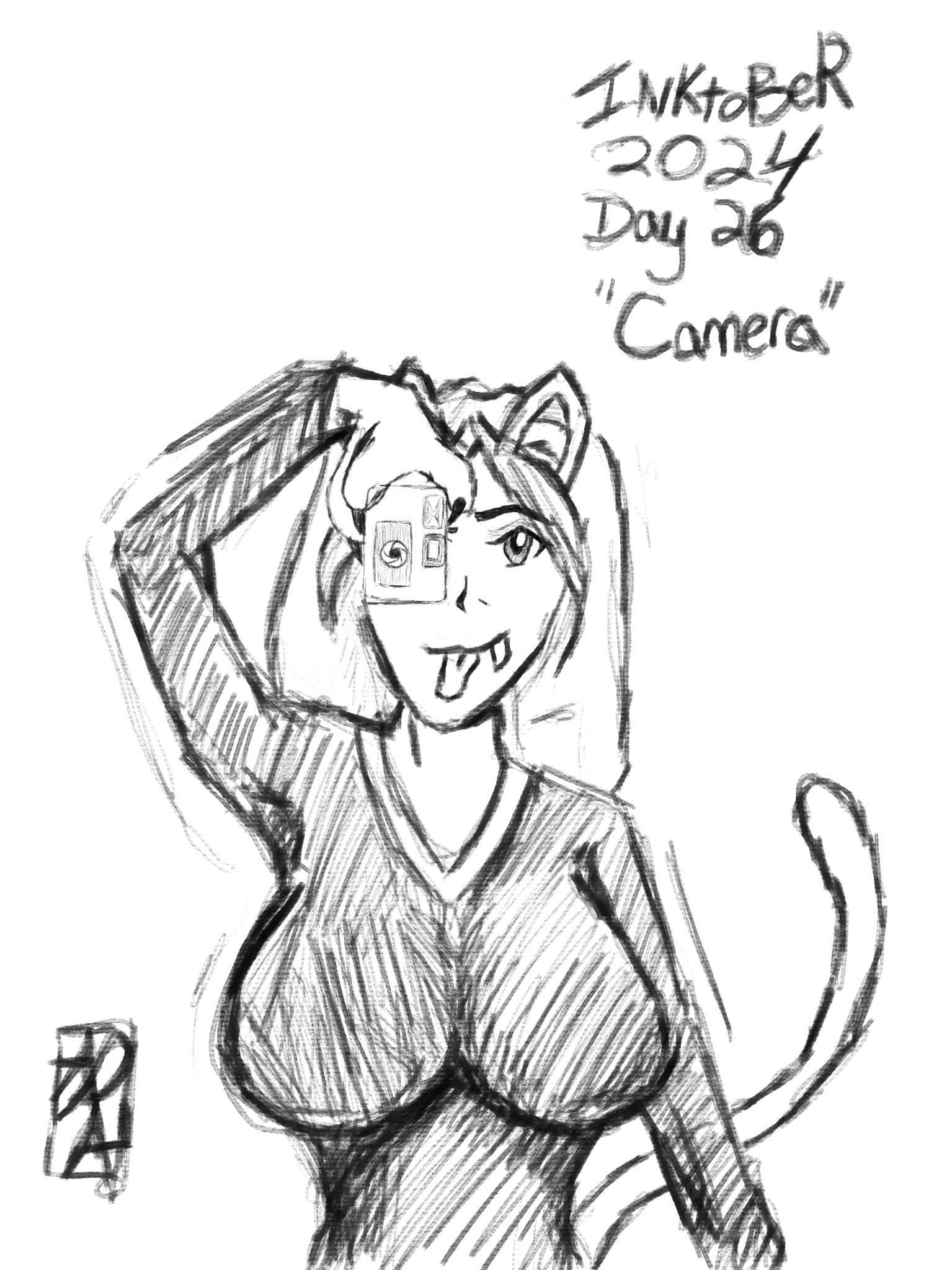 Day 83 of My Quest to Draw Big Titty Catgirls: Inktober 2024 Day 26