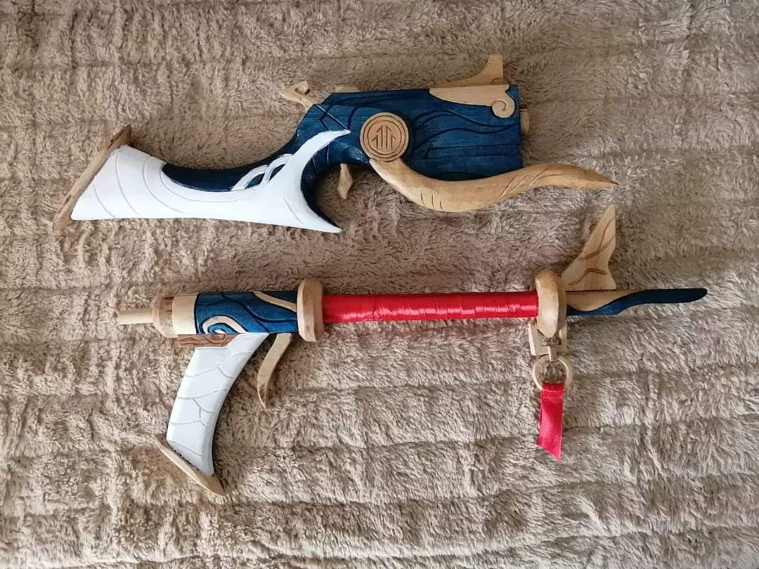 A beautifully crafted Jhin prop from League of Legends