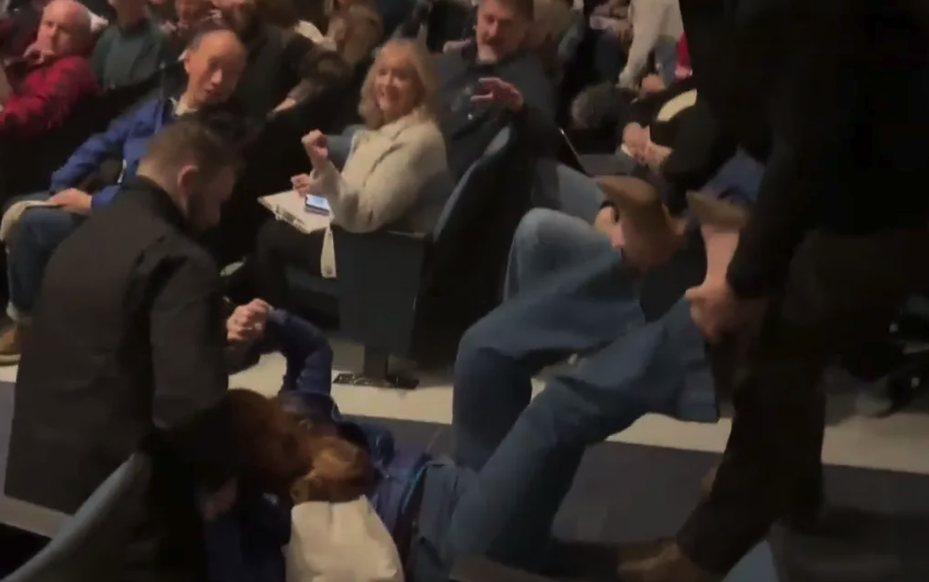 Idaho Town Hall Incident: Woman Dragged Out by Non-Uniformed Security (Ex-L.A. Sheriff's Deputy with $150K+ Disability)