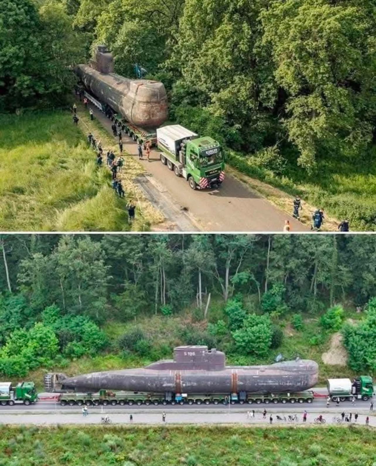 Witness the journey of the U-boot U17, a massive 48-meter long submarine, as it makes its way to the Technik Museum in Sinsheim after 37 years of service!