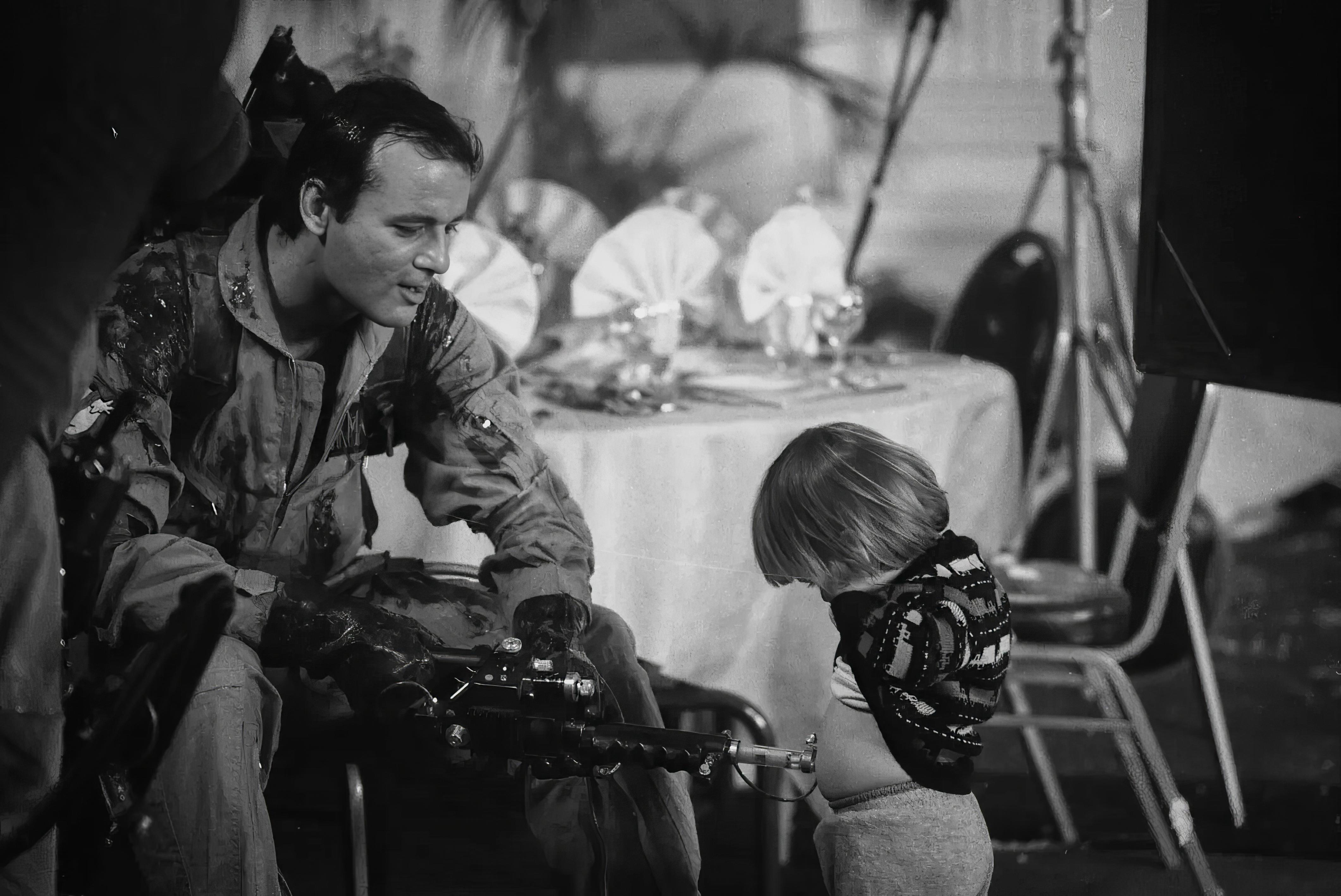 Behind the Scenes with Bill Murray and His Son Homer on the Set of Ghostbusters (1984)