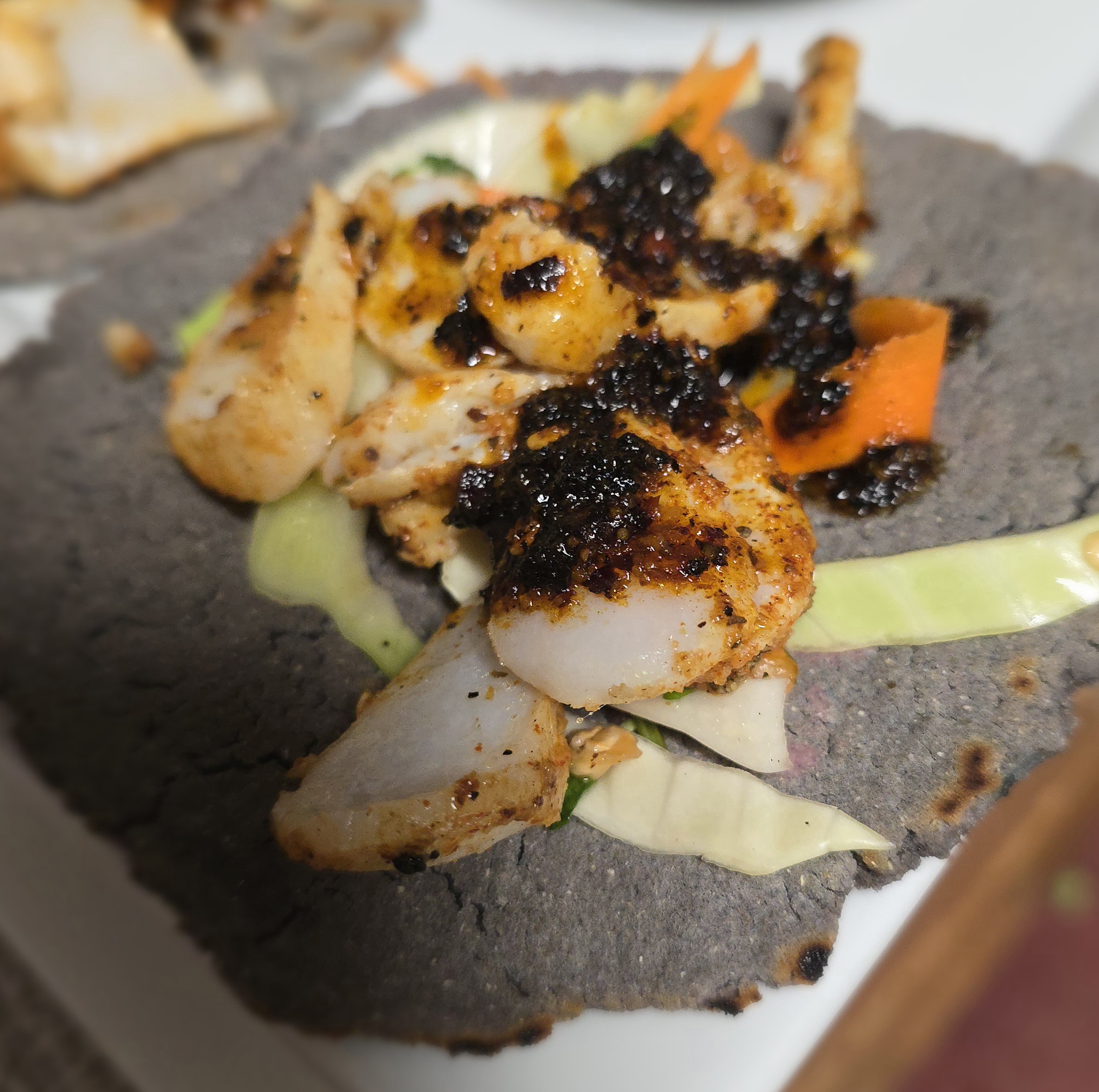 Delicious Blackened Fish Tacos with Homemade Blue Corn Tortillas and Salsa Macha