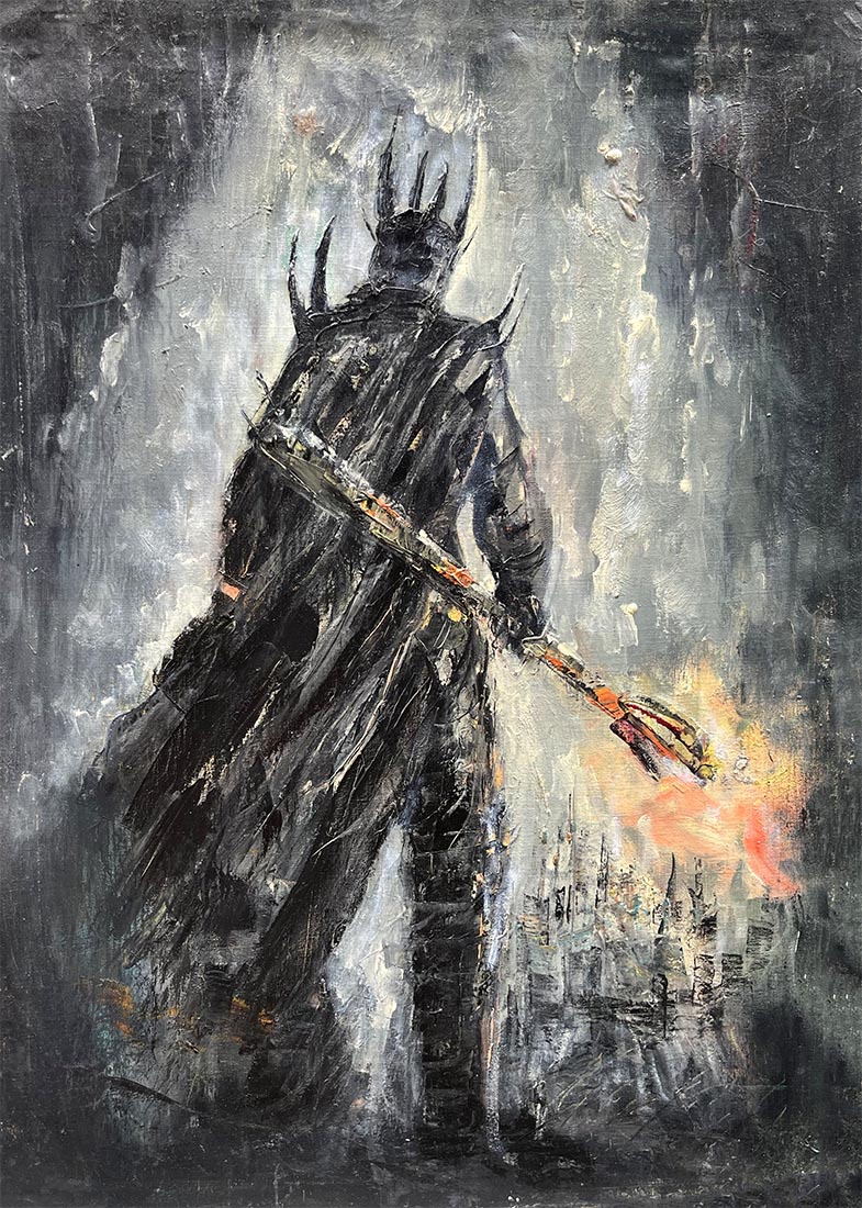Behold my latest masterpiece: a handmade oil painting of Sauron