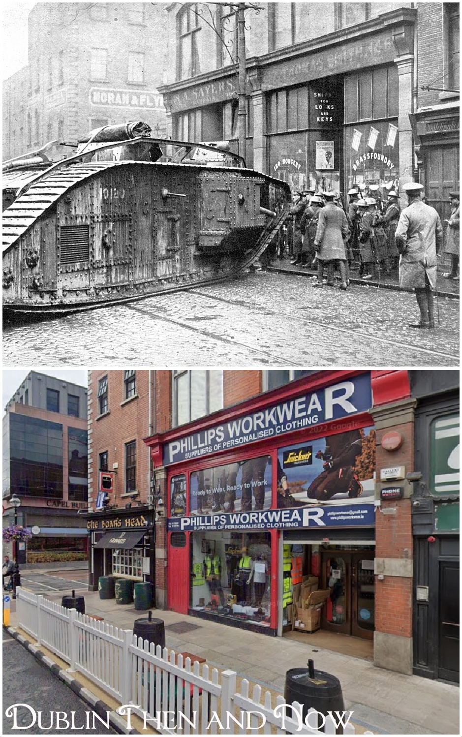 Dublin in 1921: Now with a White Fence to Keep Out British Tanks!