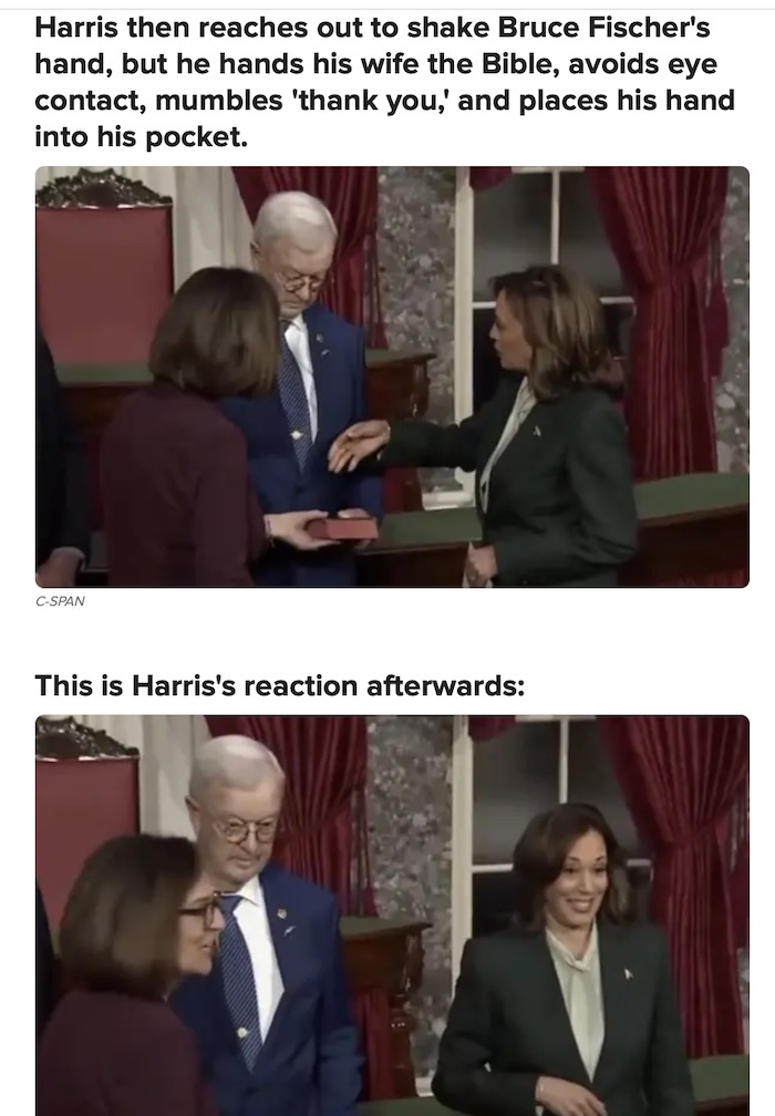 Harris Extends a Hand to Bruce Fischer in a Friendly Gesture