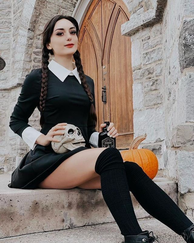 Wednesday Addams Rocking Thigh High Socks