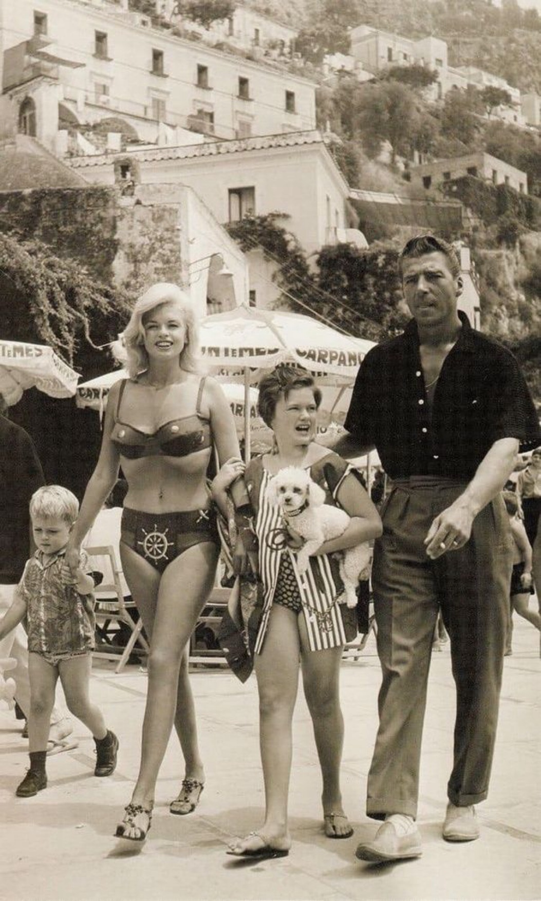 Jane Mansfield and her husband Mickey Hargitay enjoying family time in beautiful Positano, Italy