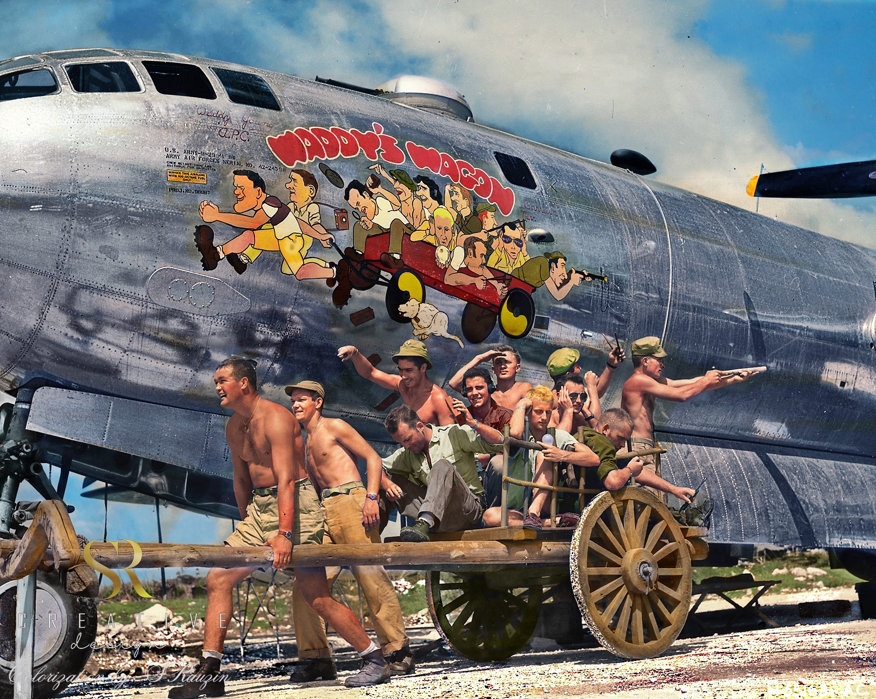 The Crew of the B-29 Superfortress 'Waddy's Wagon' Captured in Vivid Color by Sergey V. Rauzin 2023