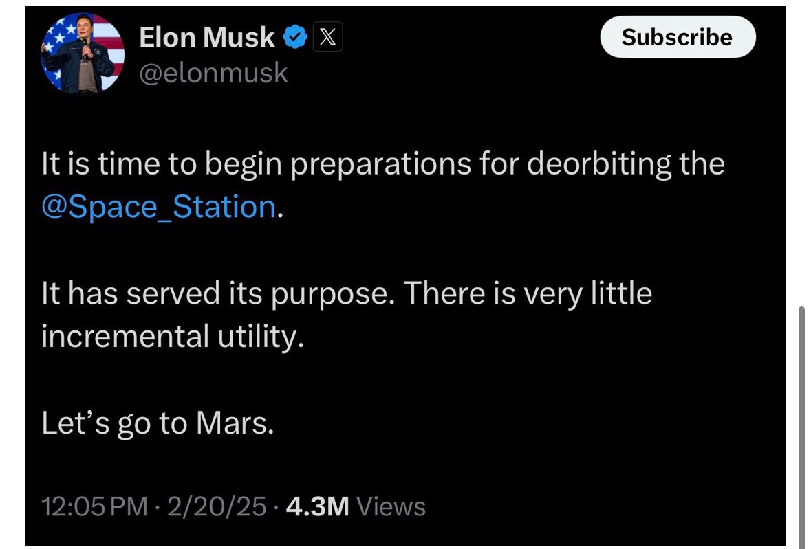 Elon Musk Advocates for Deorbiting the ISS