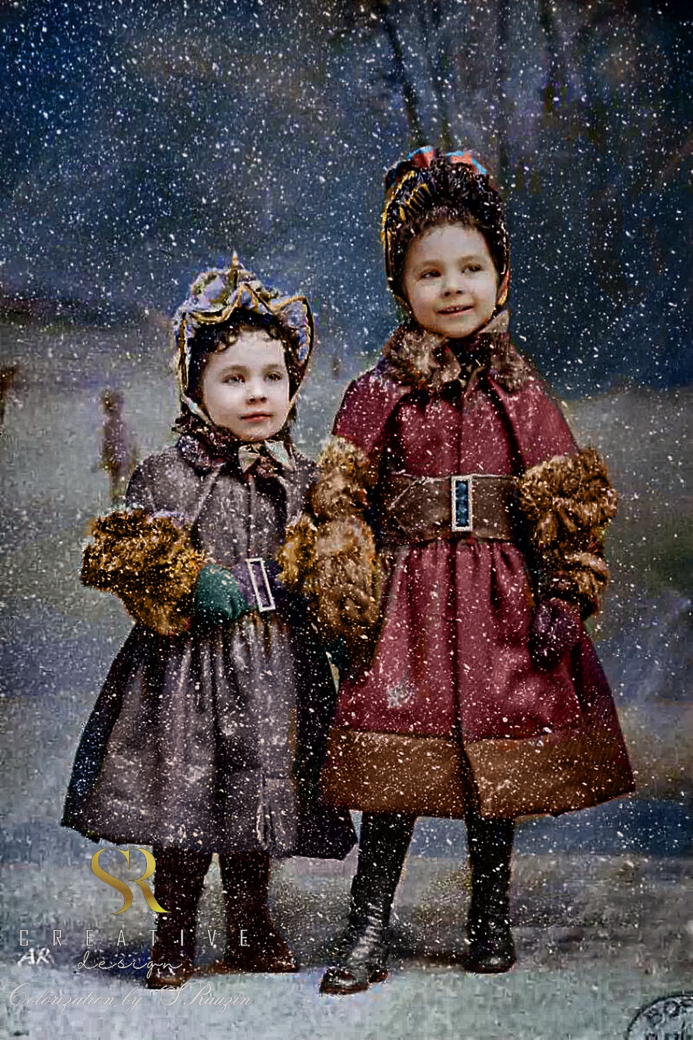 Two little girls captured in 1887, colorized by Sergey V. Rauzin 2024