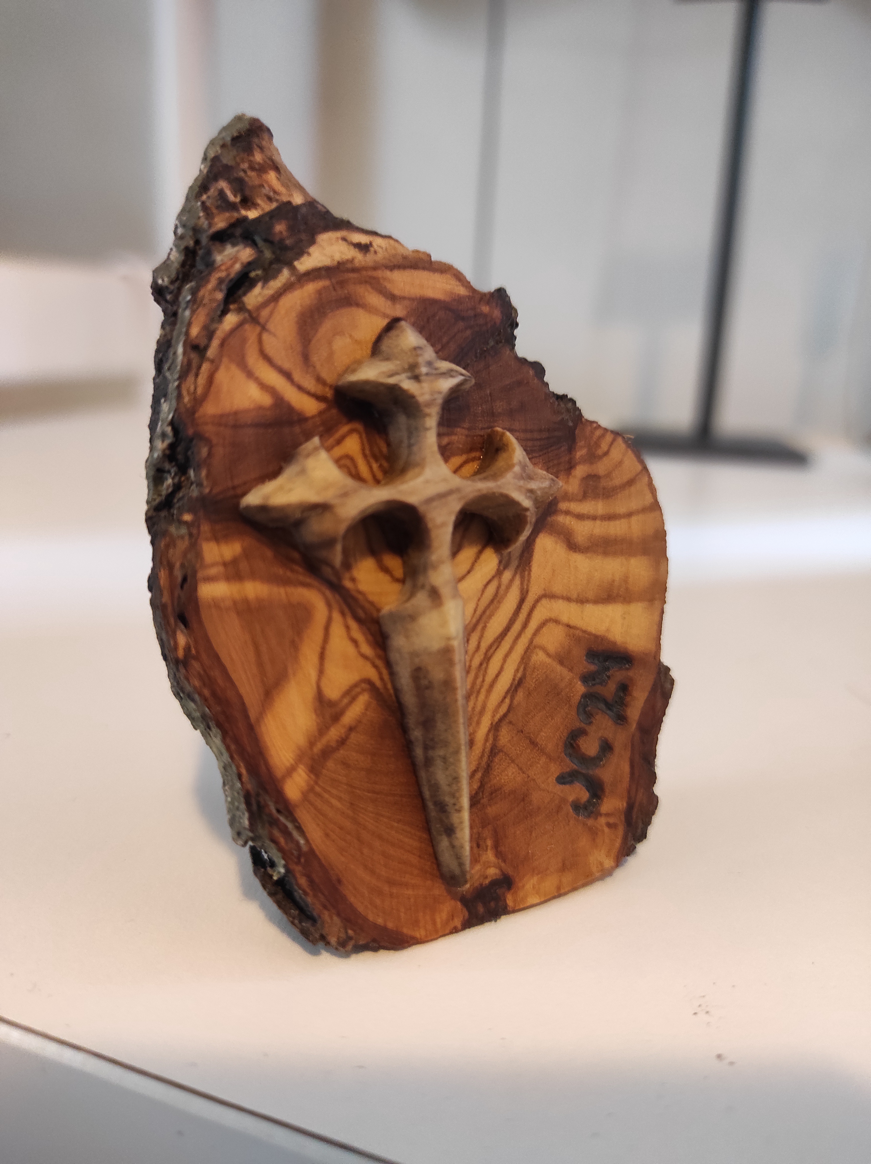 A Thoughtful Gift for a Friend: The 'Cruz de Santiago' Symbol from Spain, Crafted from Sea-Bathed Wood with an Olive Background