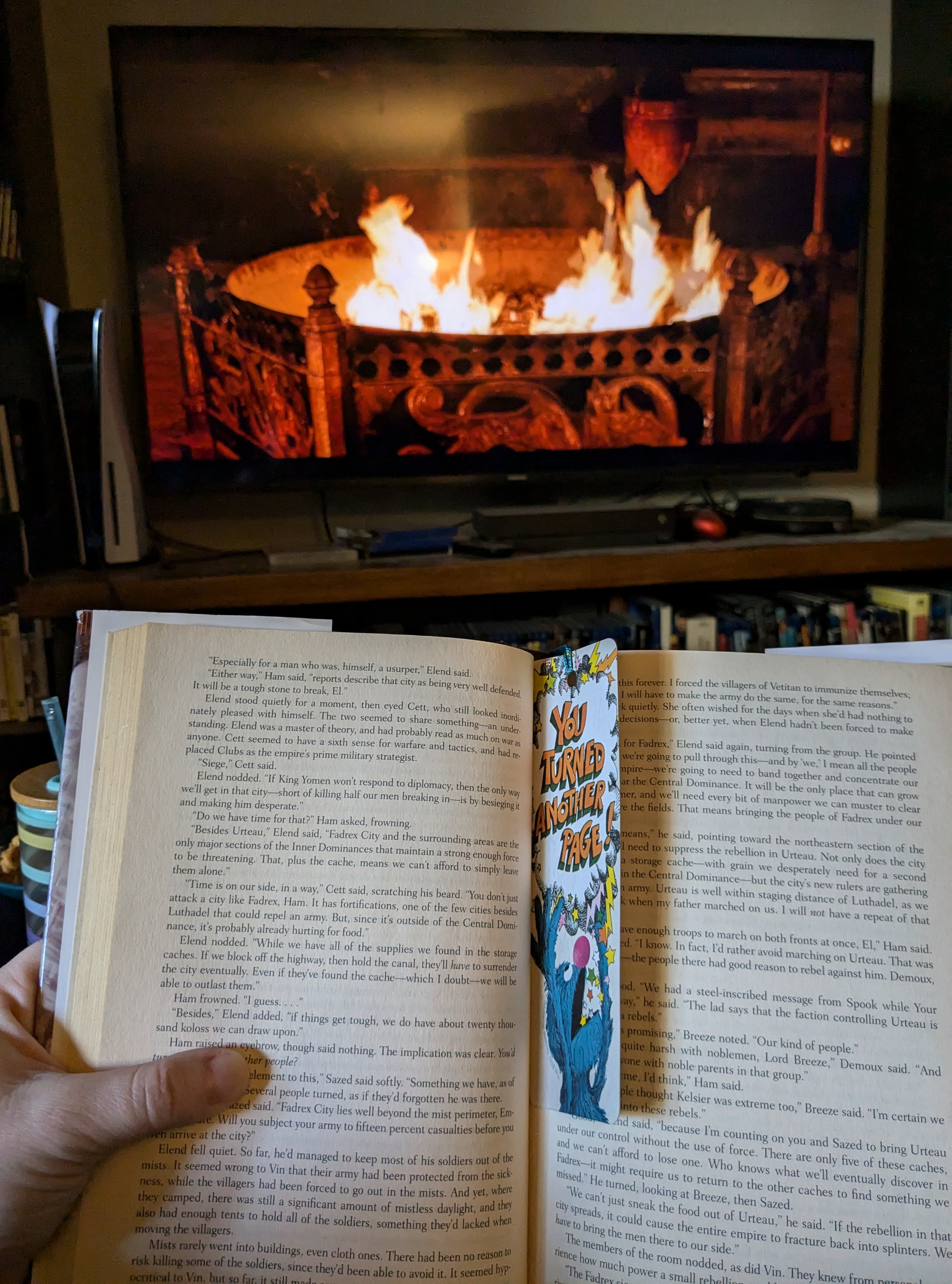 Cozy vibes: enjoying a good book by the fireplace
