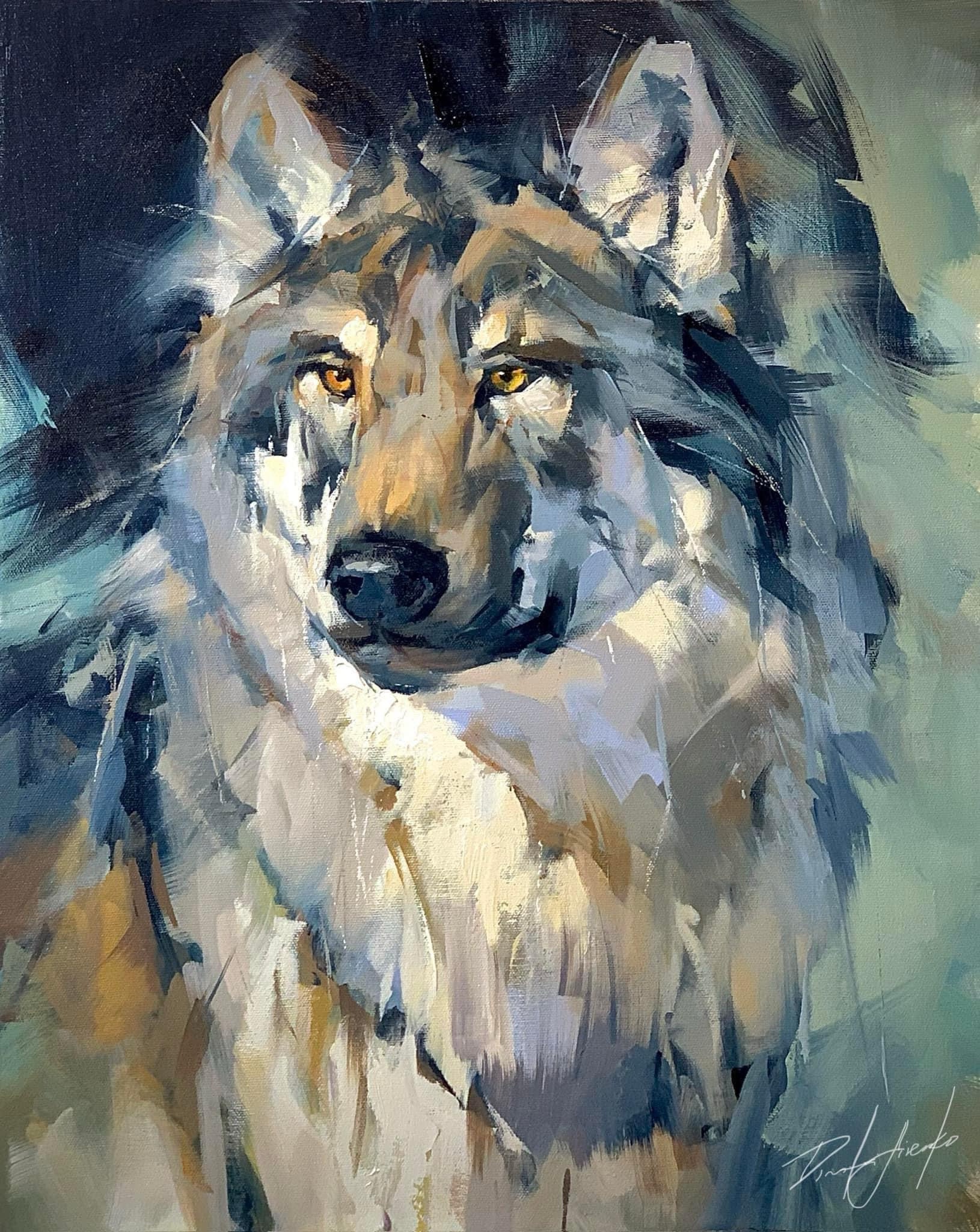 A Stunning Painted Wolf Crafted with Earthy Tones and Palette Knives!