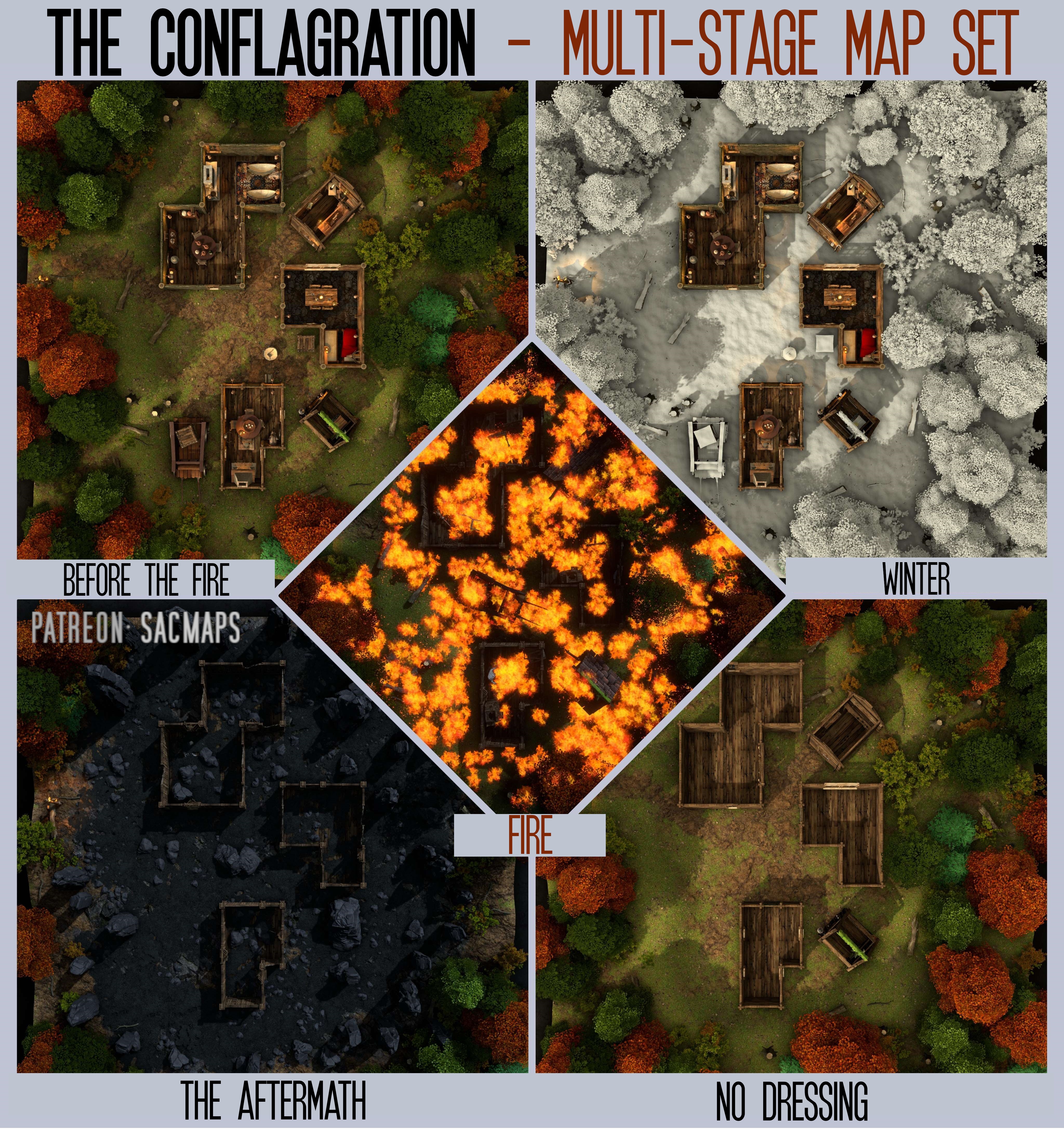 The Conflagration: A Free Multi-Stage DnD/TTRPG Map for Your Next Adventure