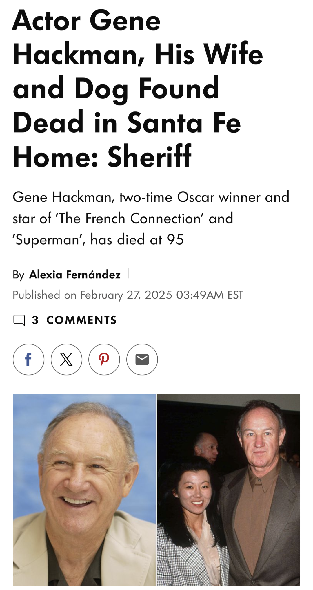 Tragic News: Gene Hackman, his wife Betsy, and their beloved dog found deceased