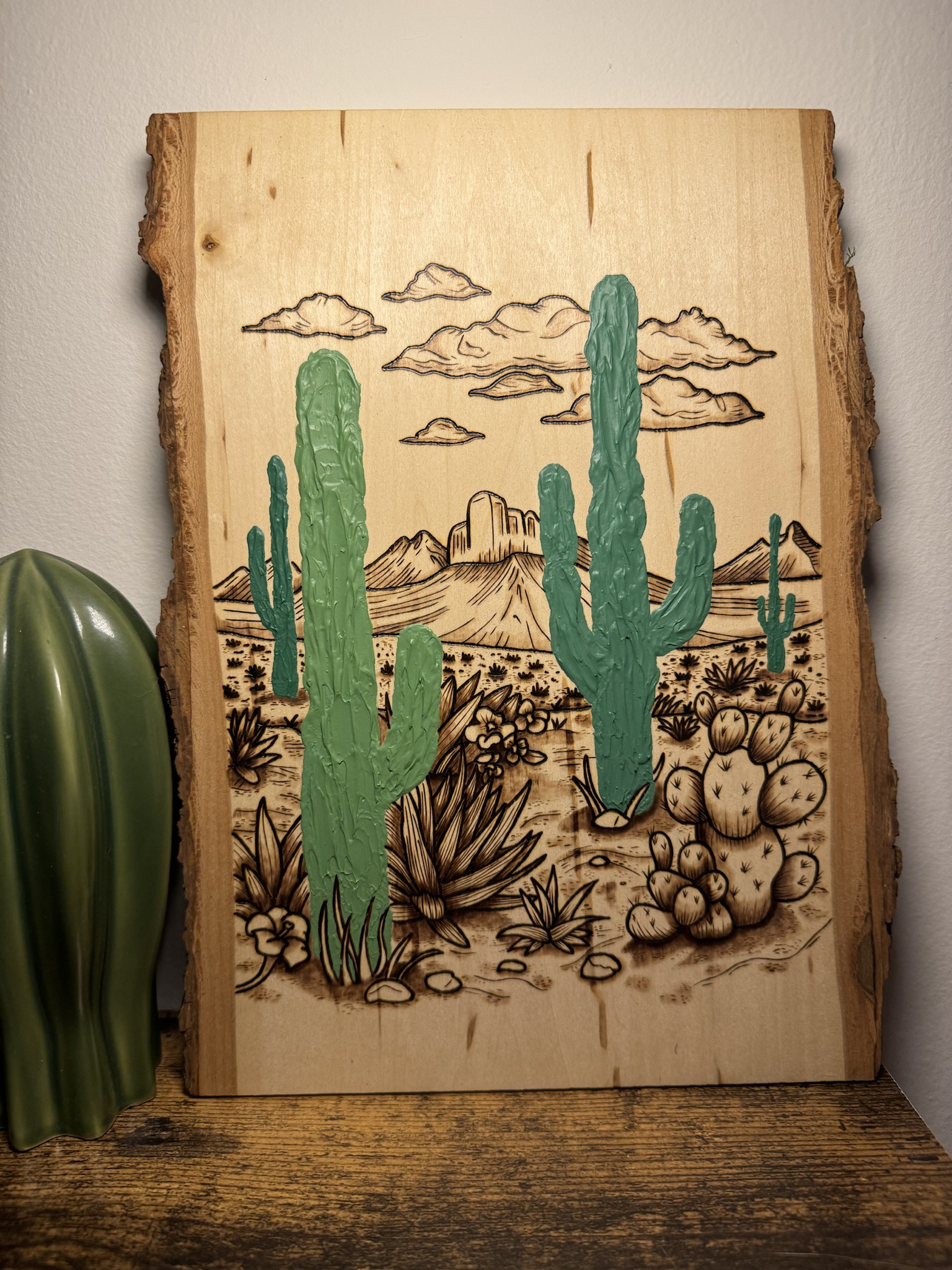 Experimented with Woodburning and Loved the Result: Cacti with Acrylic Modeling Paste!