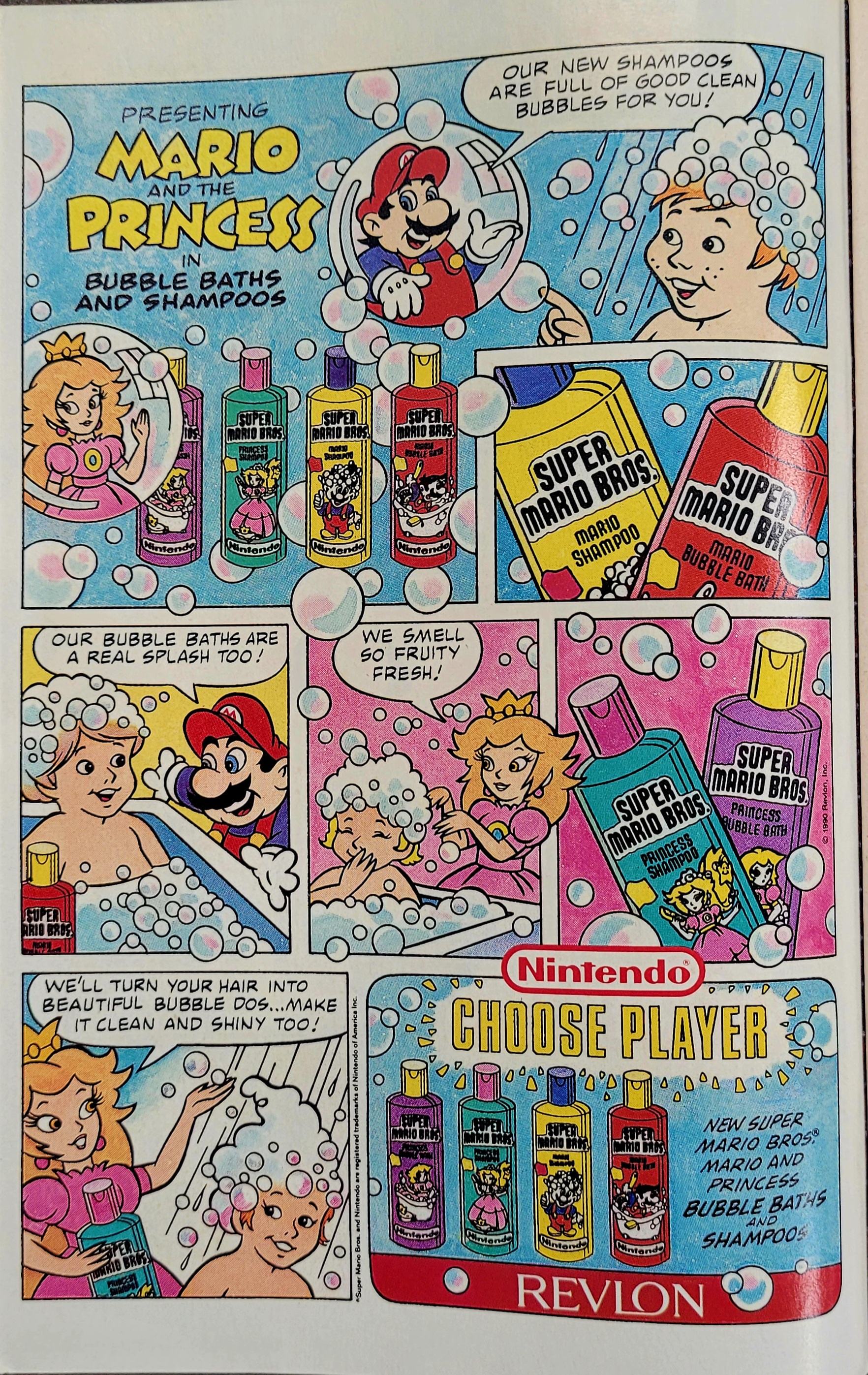 Throwback to a Vintage Super Mario Bros Shampoo Advertisement in Comic Book Style
