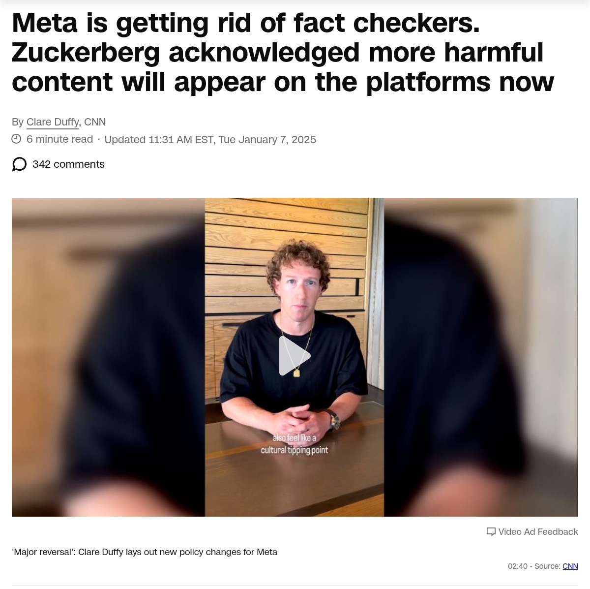Meta is eliminating fact checkers, and Zuckerberg admits this will lead to more harmful content on their platforms.