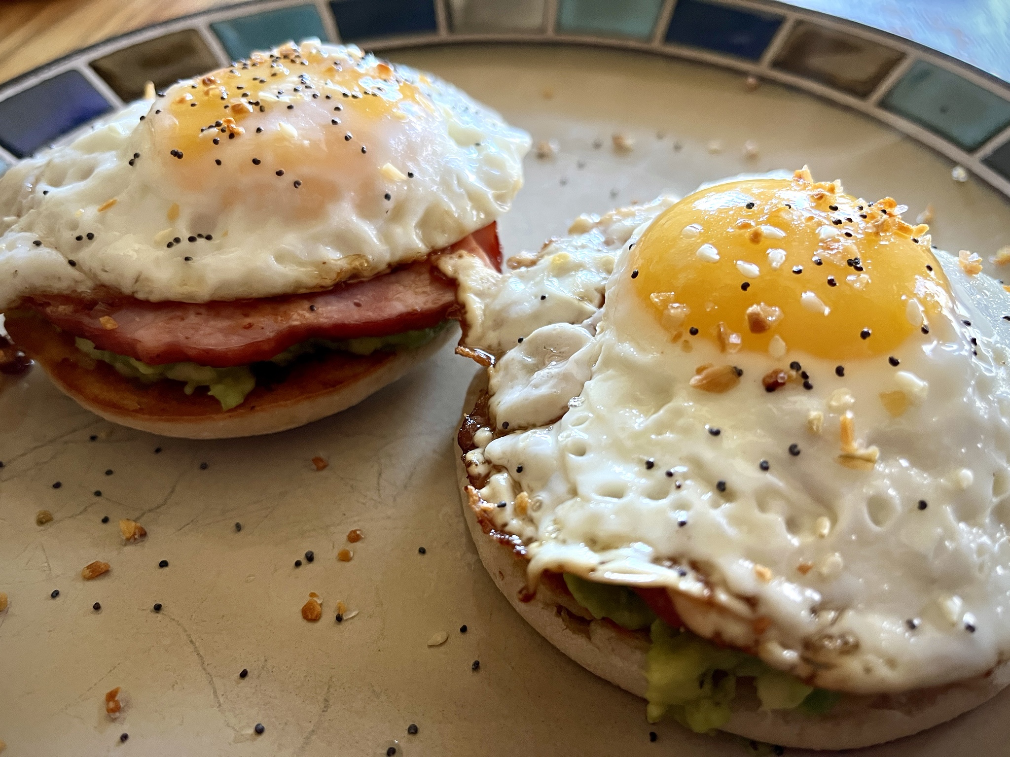 Cooking Up Comfort: My Go-To Sad Meal of Ham, Egg, and Avocado on Toasted English Muffin