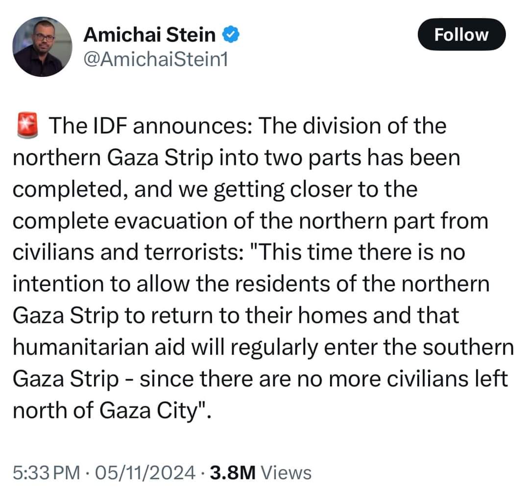 Israel's Bold Declaration of Ethnic Cleansing to the World