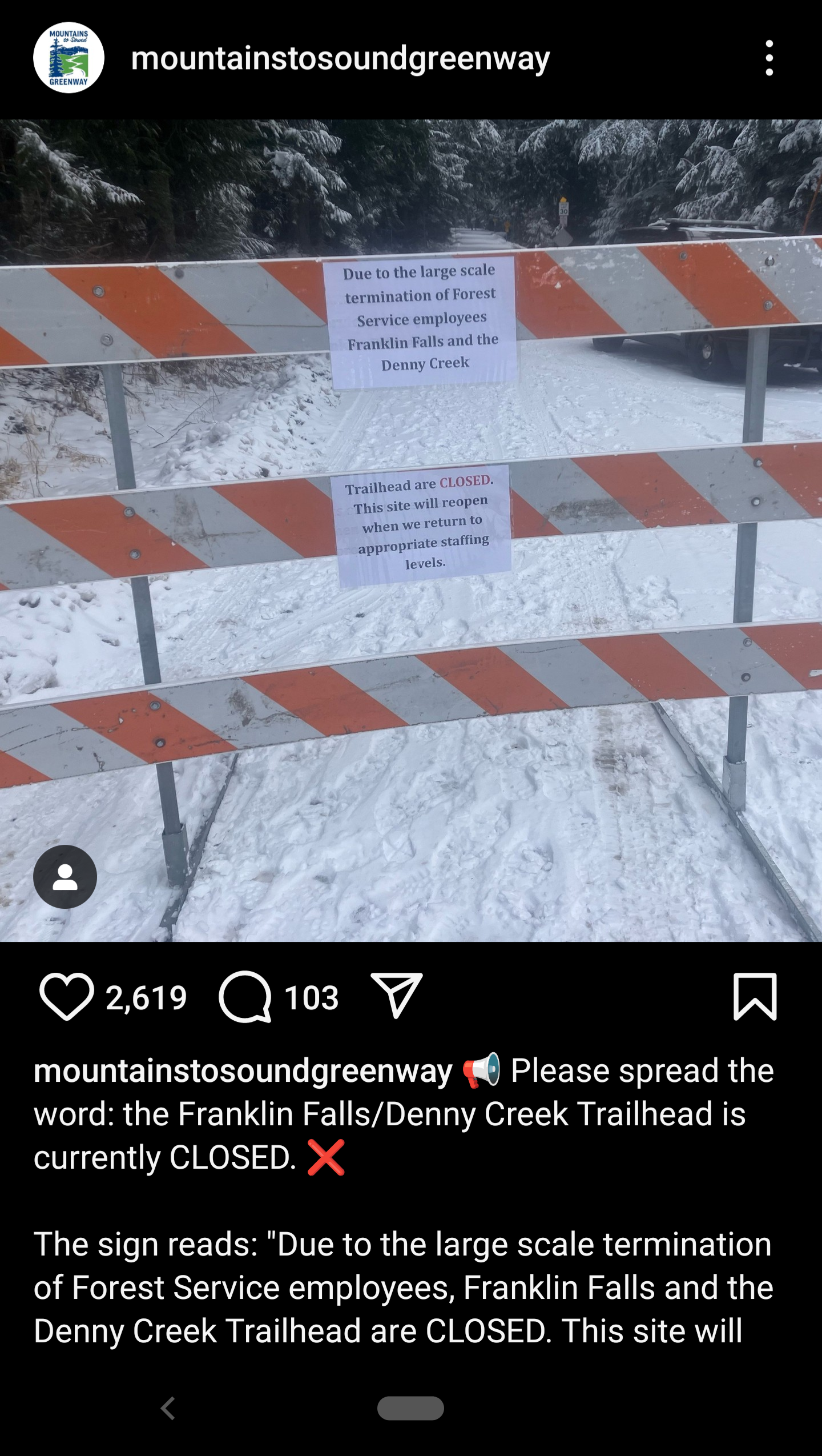 Denny Creek and Franklin Falls are officially closed