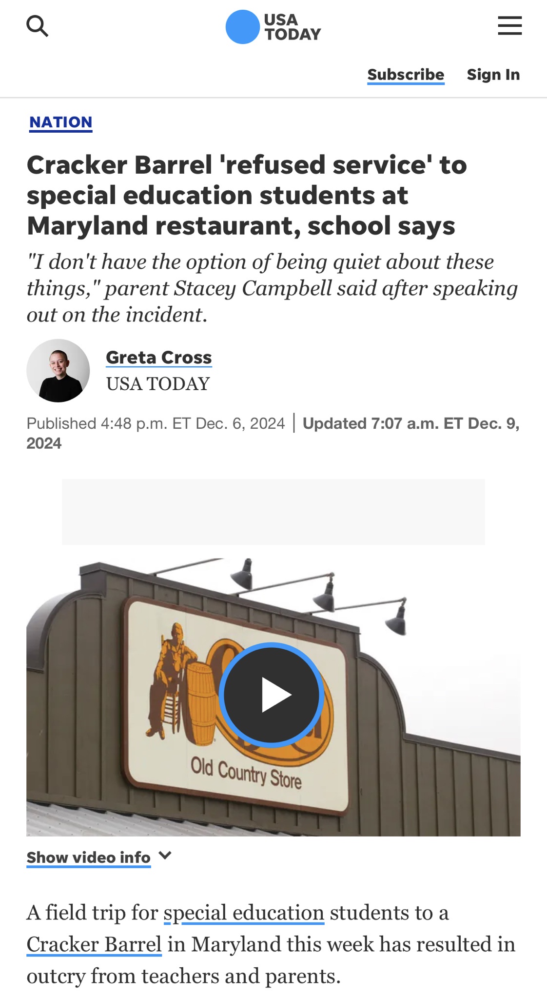 Maryland Cracker Barrel Denies Service to Special Needs Kids: Not Surprised at All