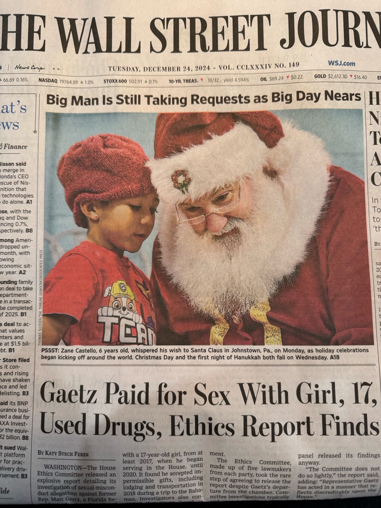 Let’s keep Santa in the dark about the second headline...