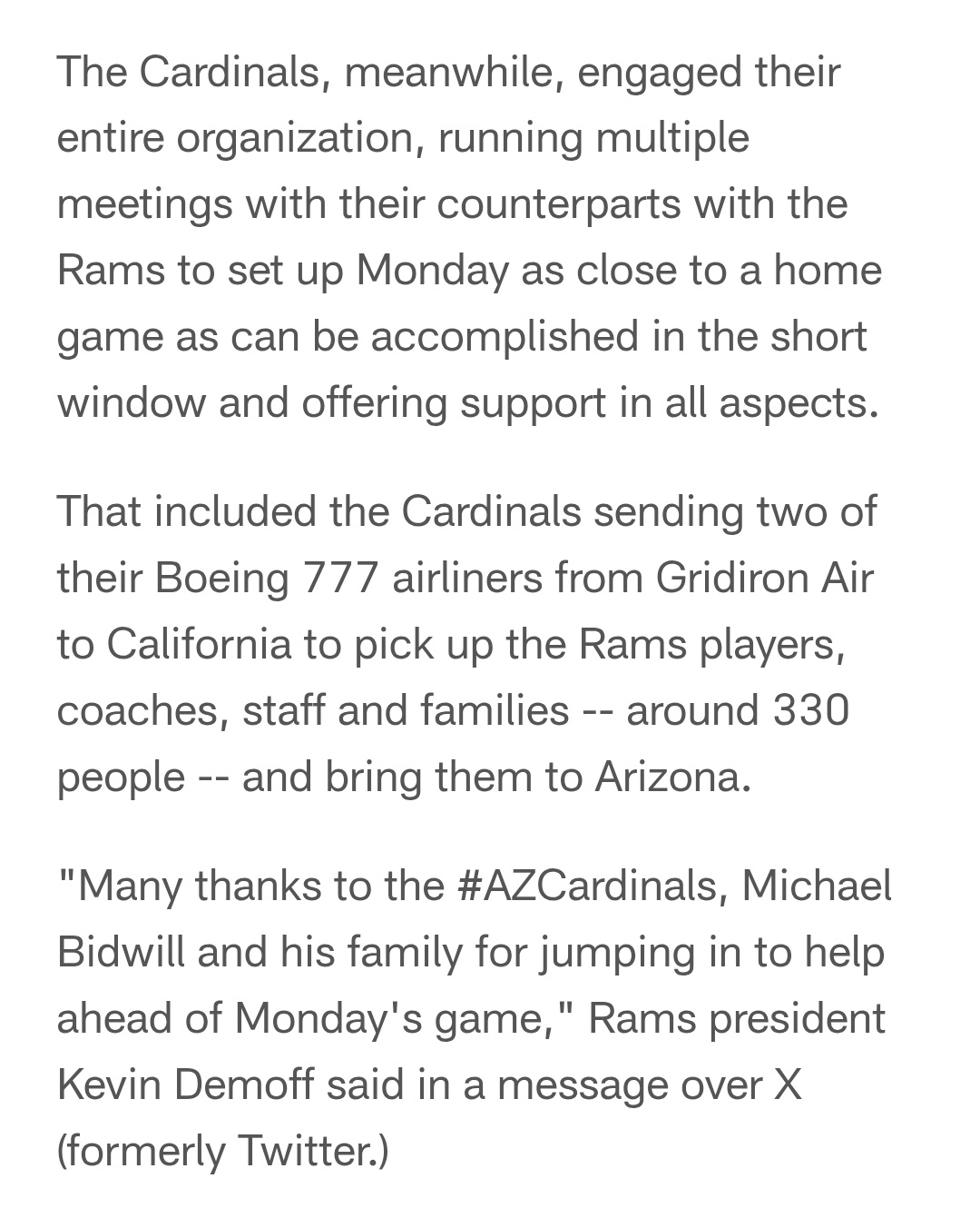 Arizona Cardinals Fly in to Support LA Chargers Families