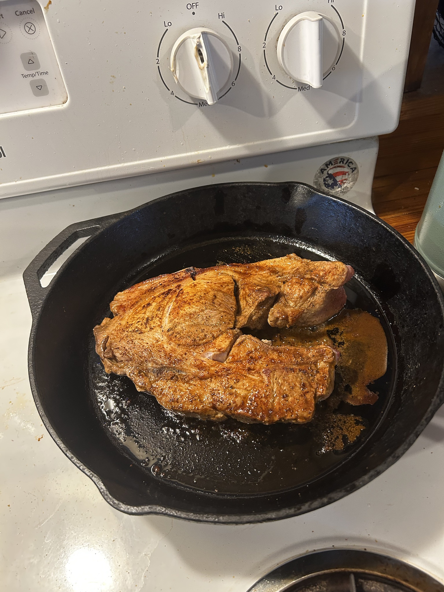 Cooking up a delicious pork steak for dumplings