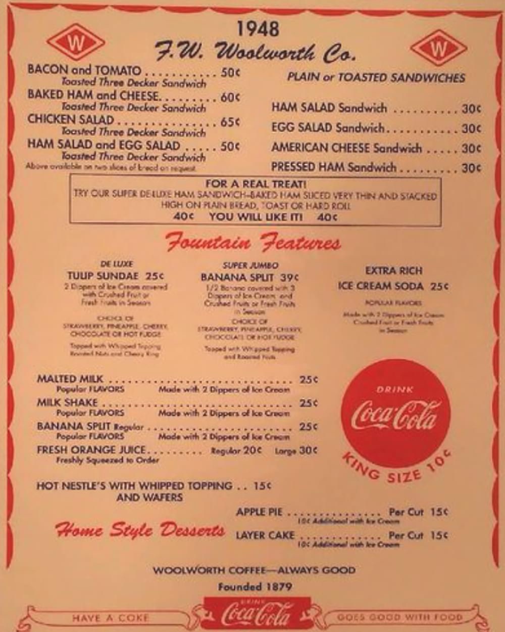 A Glimpse into the Woolworth Menu of 1948