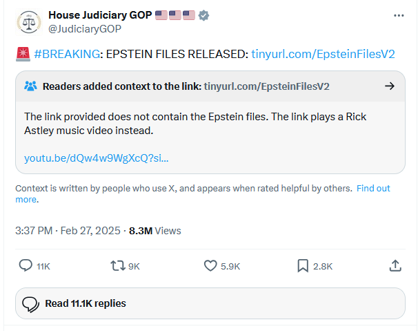 Epstein Never Managed to RickRoll Himself...