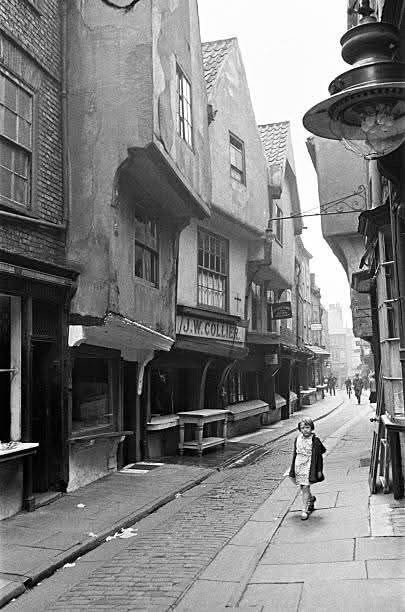 A Glimpse into History: The Medieval Shambles Street in York, January 1939