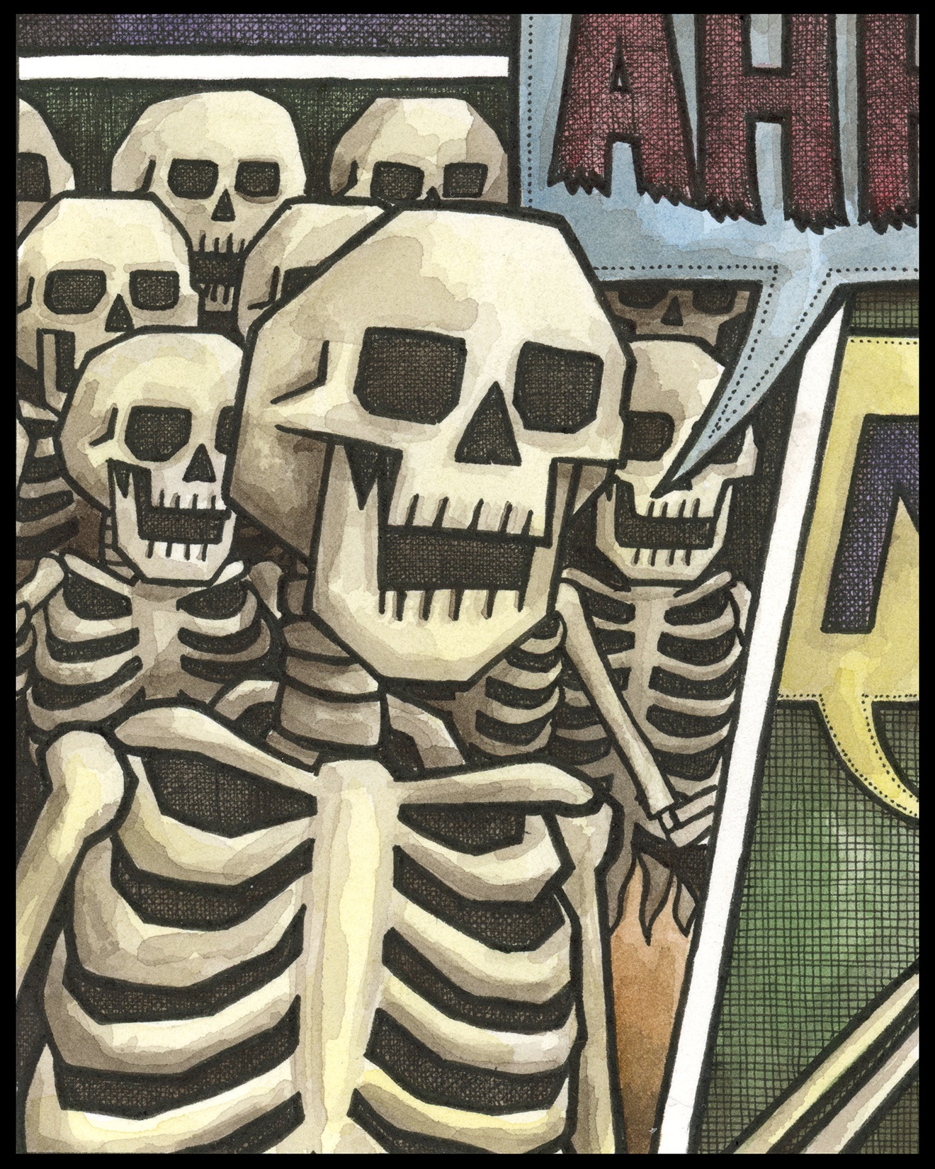 A Whimsical Watercolor of a Skeleton War I Created