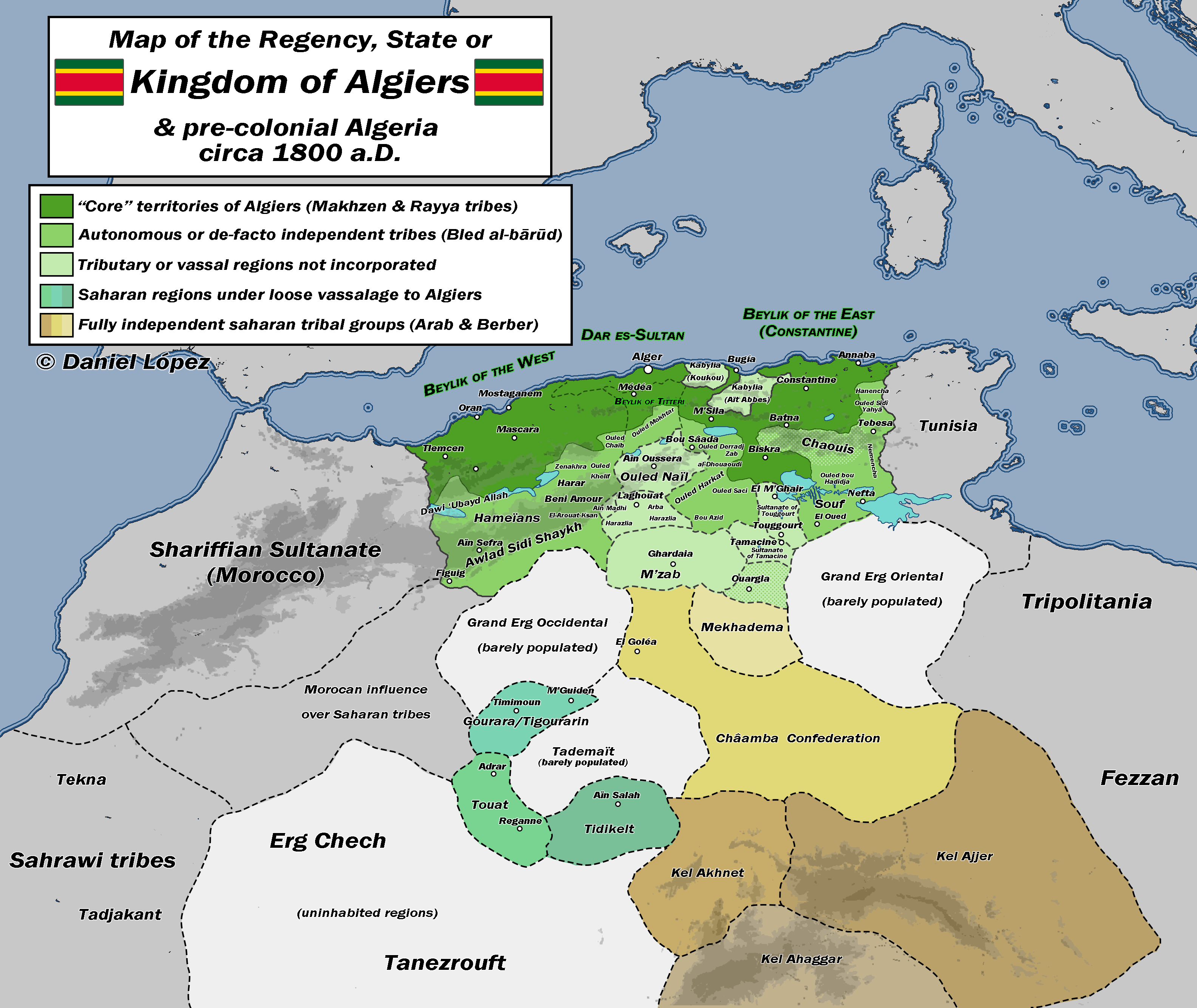 Historical Map of the Regency of Algiers Circa 1800