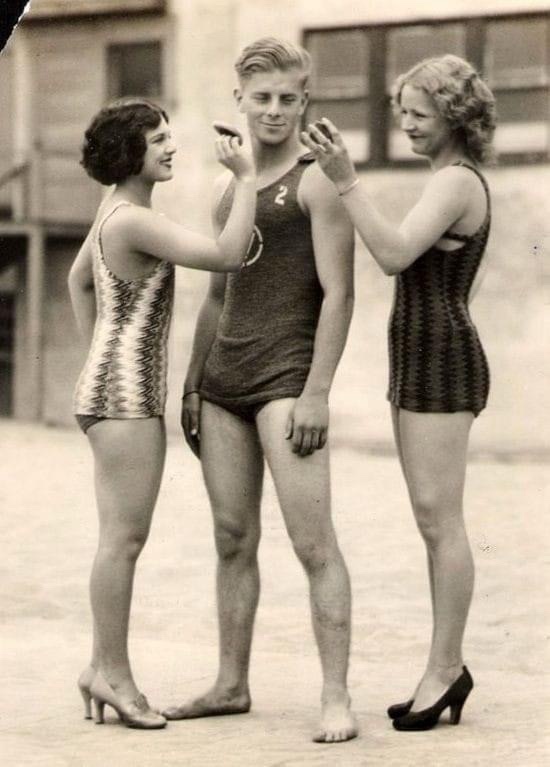 A Glimpse of History: Lifeguard Pampered by Two Women at Venice Beach, 1927