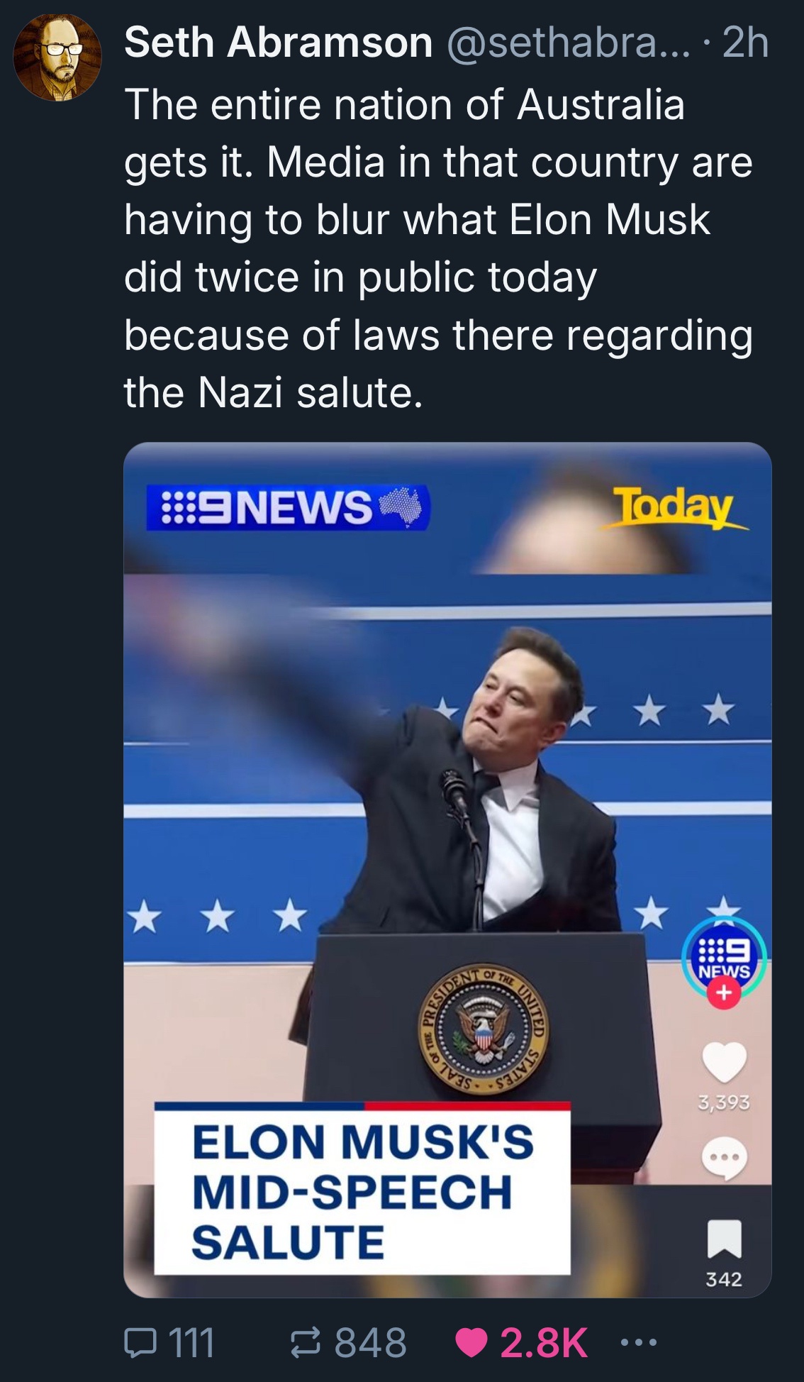 Australian media is forced to blur the actions of that despicable Nazi.