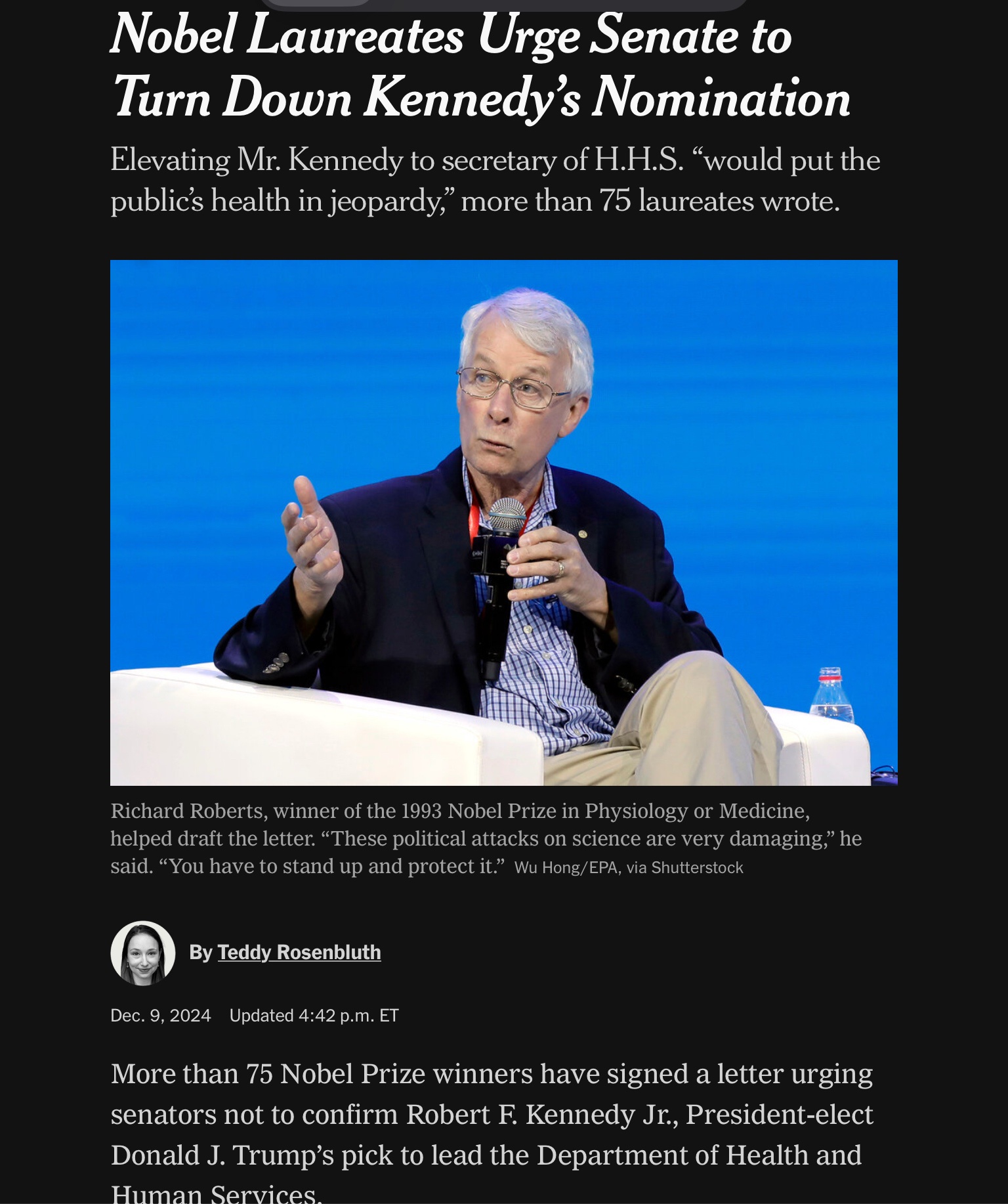 A Call to Action: 75 Nobel Laureates Urge Senators to Reject R. Kennedy Jr. for Health Secretary