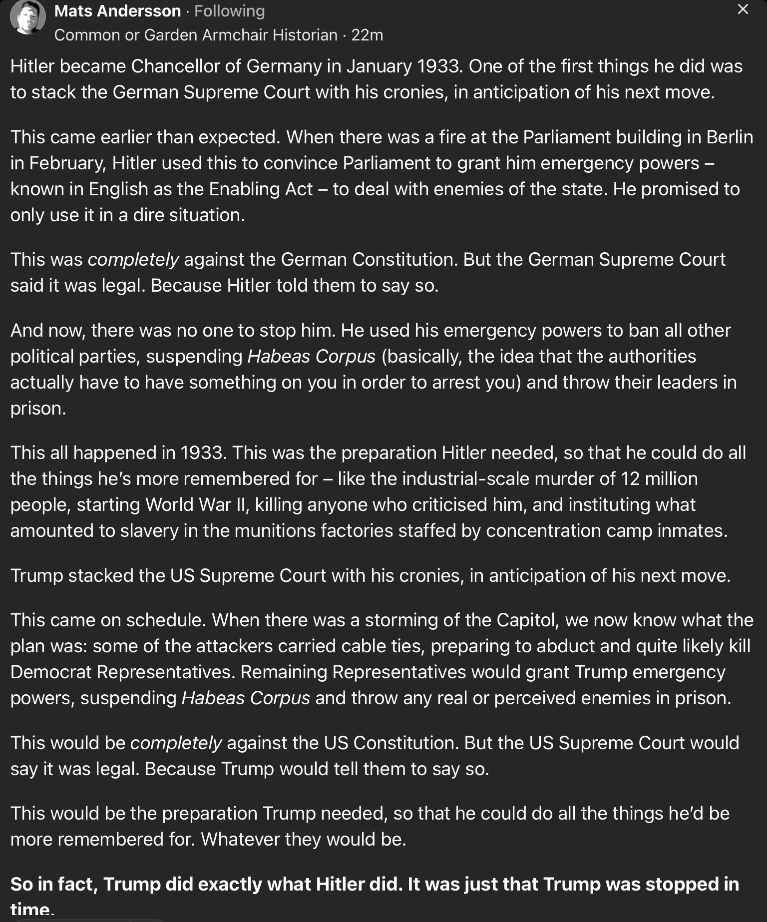 Why Do People Compare Trump to Hitler? He Was President for Four Years and Didn't Do What Hitler Did. Seriously?