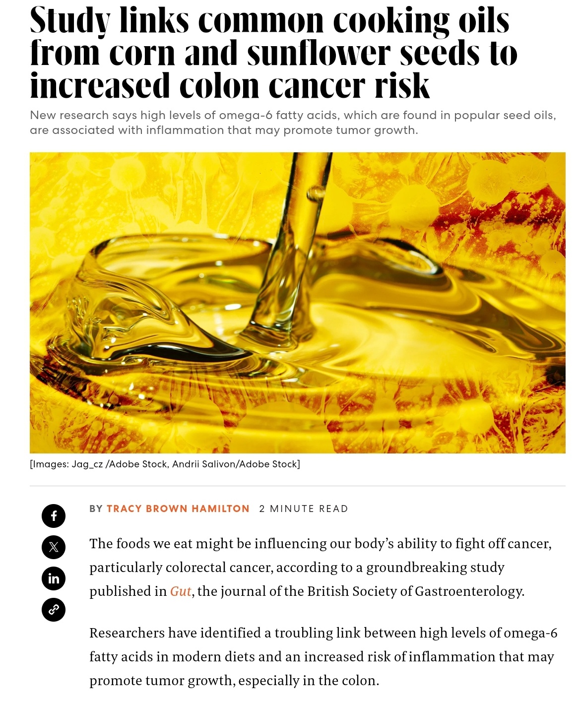 New Study Reveals Cooking Oils Linked to Higher Colon Cancer Risk