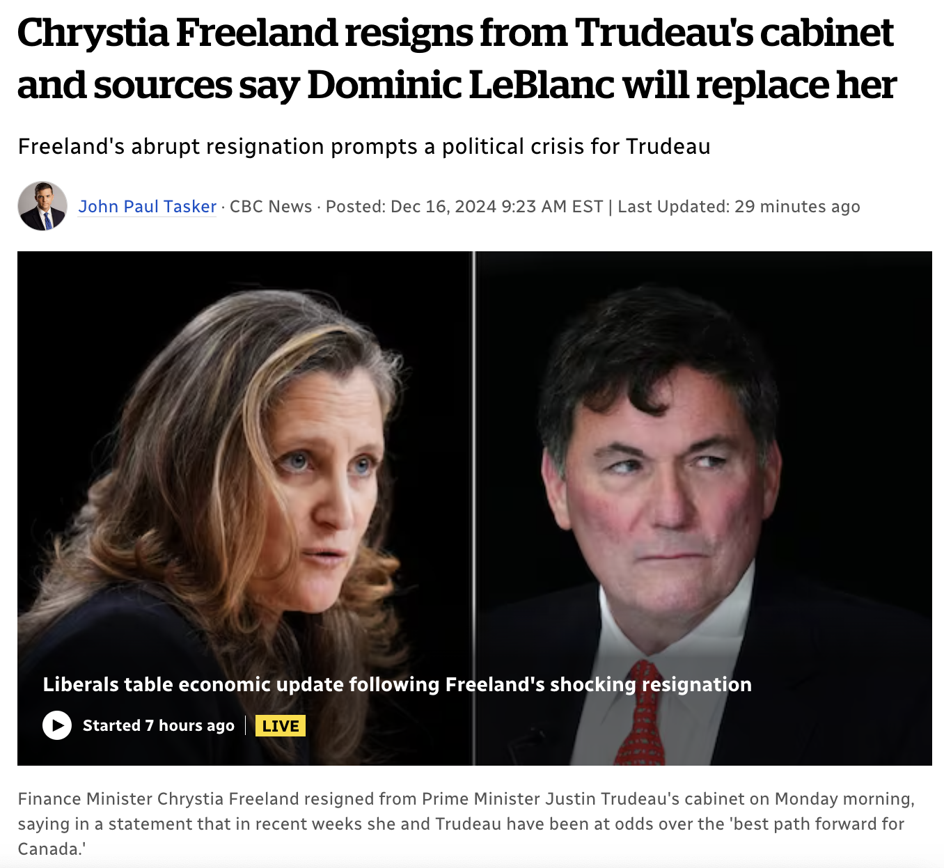 Just in Time for a Canadian Political Crisis!